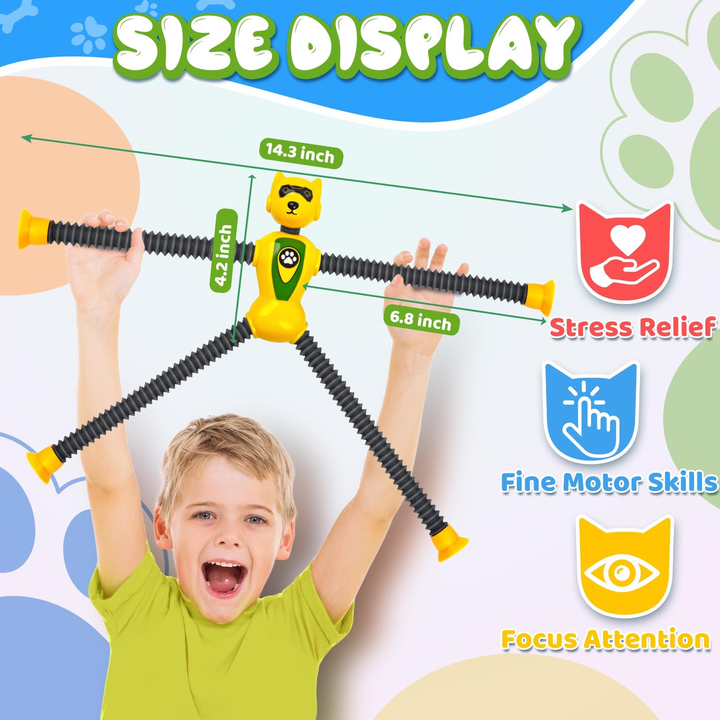 Easter Basket Stuffers for Classroom Boys Robot Dog Sensory Pop Tube for Toddler Kid 4PC Travel Toys Airplane Car Toy Activities Autistic Road Trip Suction Tube for Boy 3 - 8 ADHD Autism Valentine Day