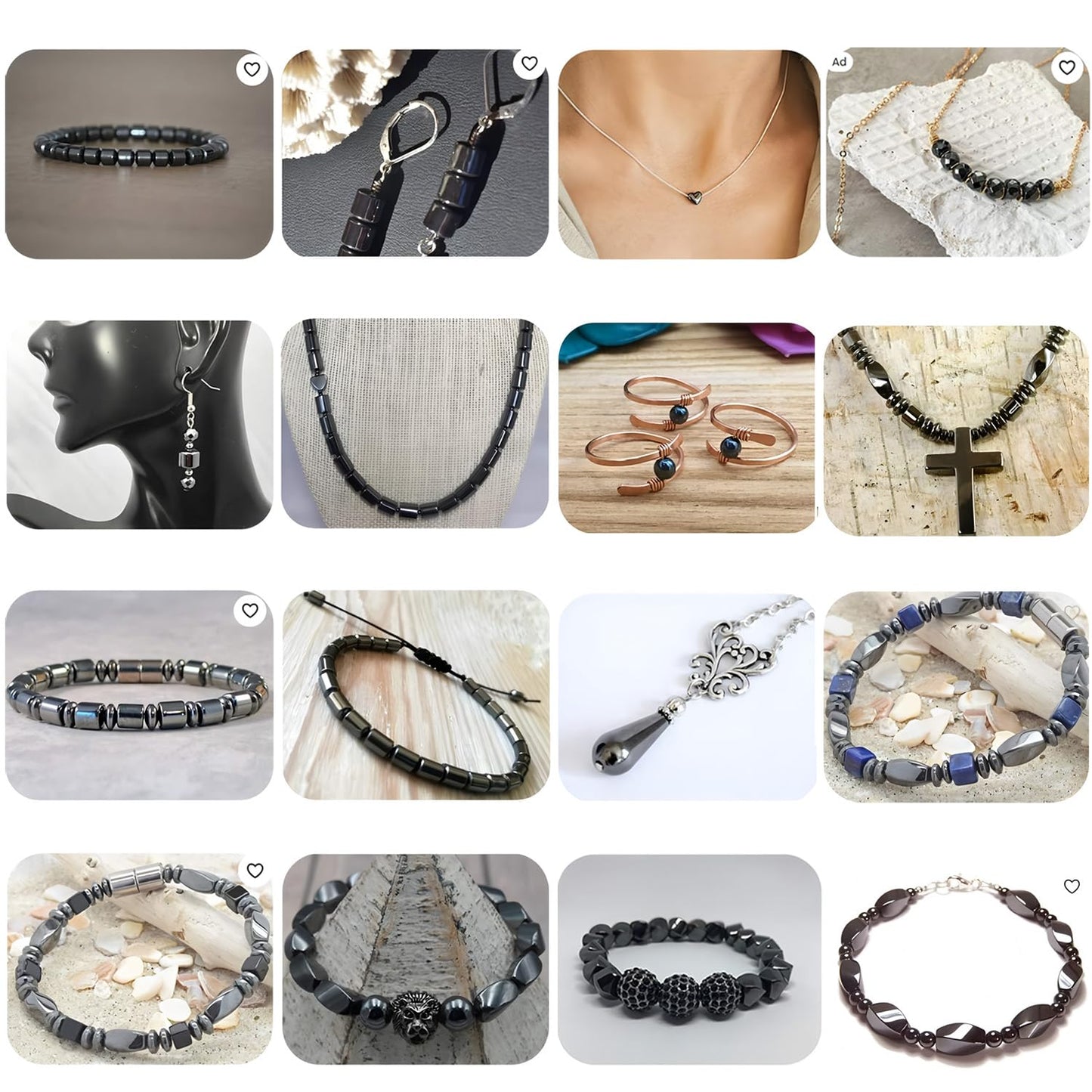 HAAMIIQII 40pcs 10mm Natural Black Hematite Loose Gemstone Beads Rose Flower Shape Spacer Stone Beads for Jewelry Making DIY Bracelets Necklaces Crafting