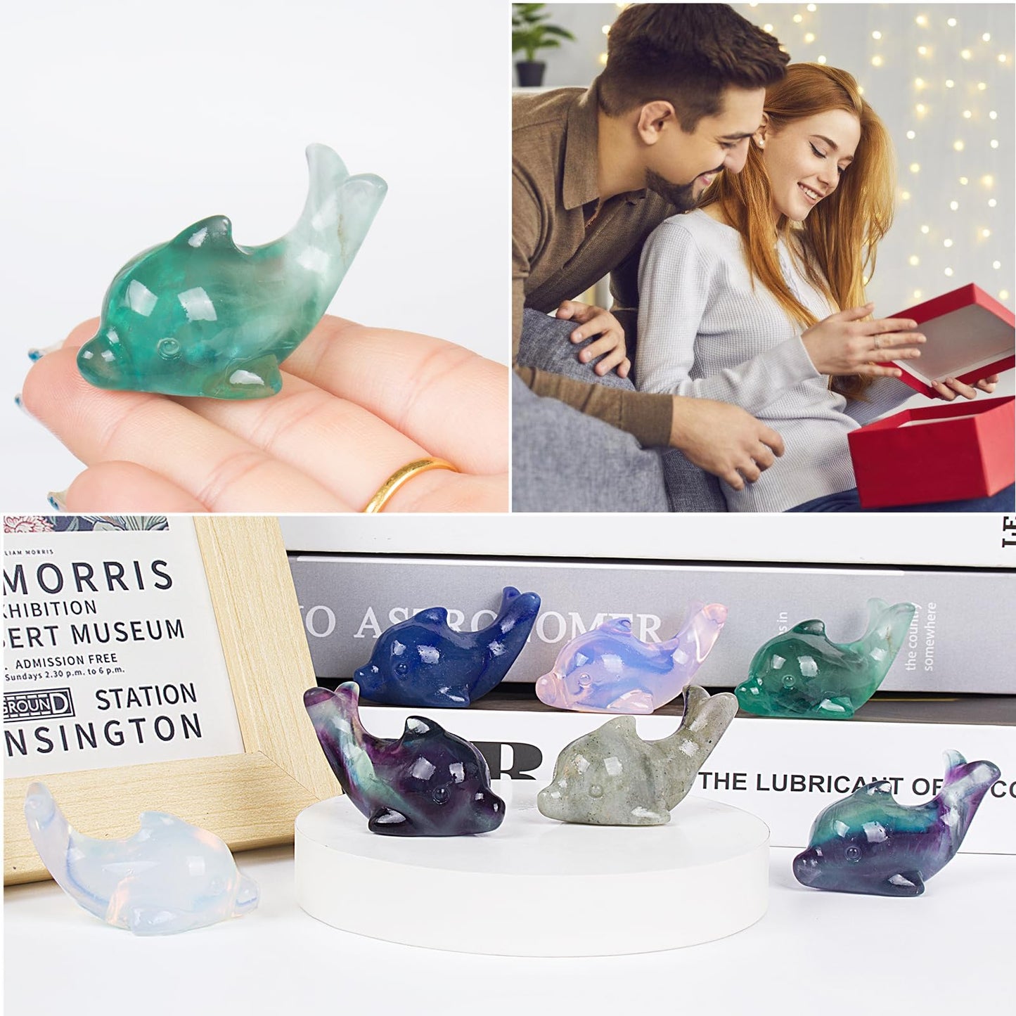 Hguxmcu Blue Aventurine Crystal Dolphin Carving Hand Carved,1.8 Inch Dolphin Figurine Polished Gemstone Animal Sculpture Healing Stone Meditation Decor Gift Collection