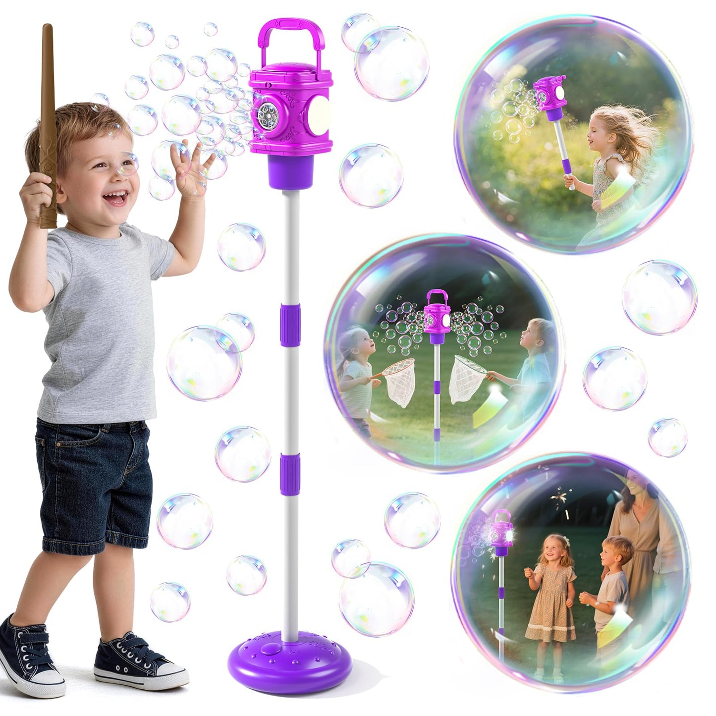 Bubble Machine for Kids, Automatic Bubbles Blower Maker for Kid Toddlers, 2-In-1 Remote Control Street Lamp Bubble Maker with Adjustable Height, Bubble Maker for Wedding Birthday Party Camping Outdoor