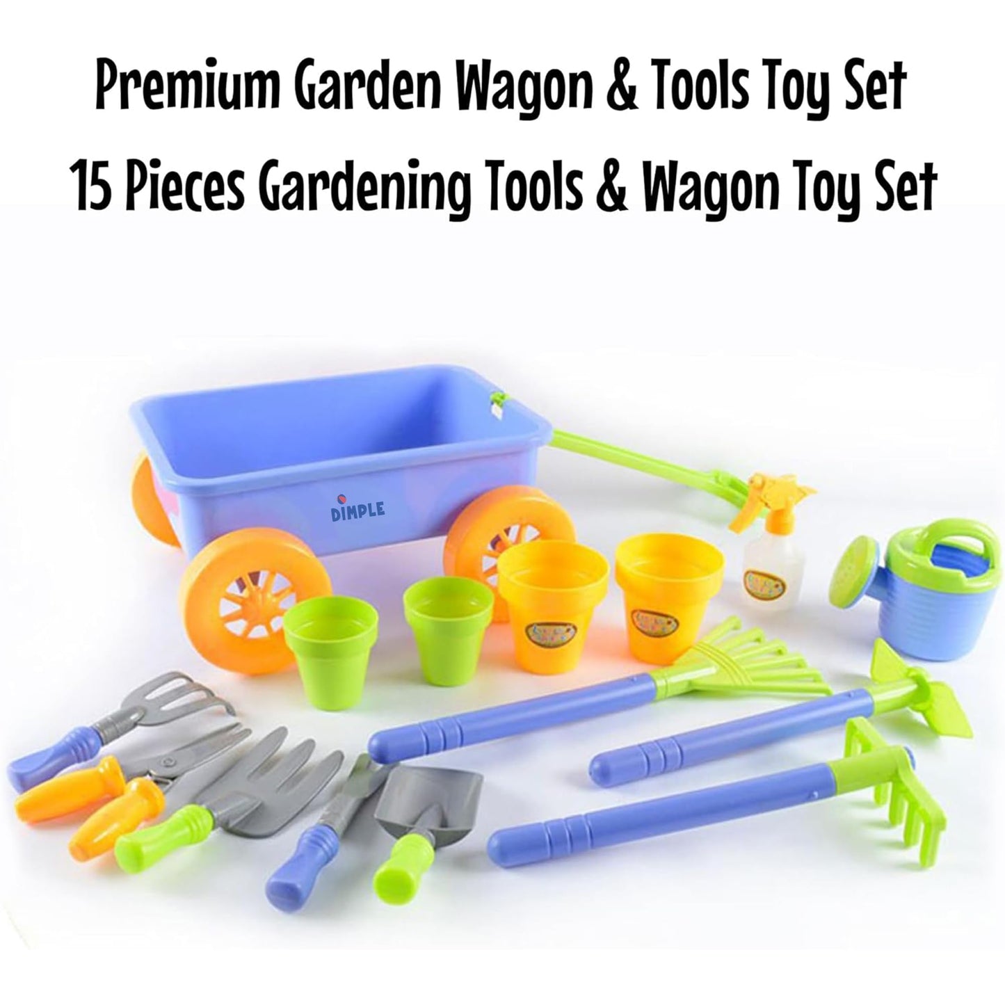 Dimple Garden Wagon & Tools Toy Set, Kids Gardening Set - 15 Pcs Outdoor Toys for Toddlers 1-3, Sand Toys - Sturdy & Durable - Top Yd, Beach, Sand, Garden Play Set for Kids & Toddler Gardening Tools