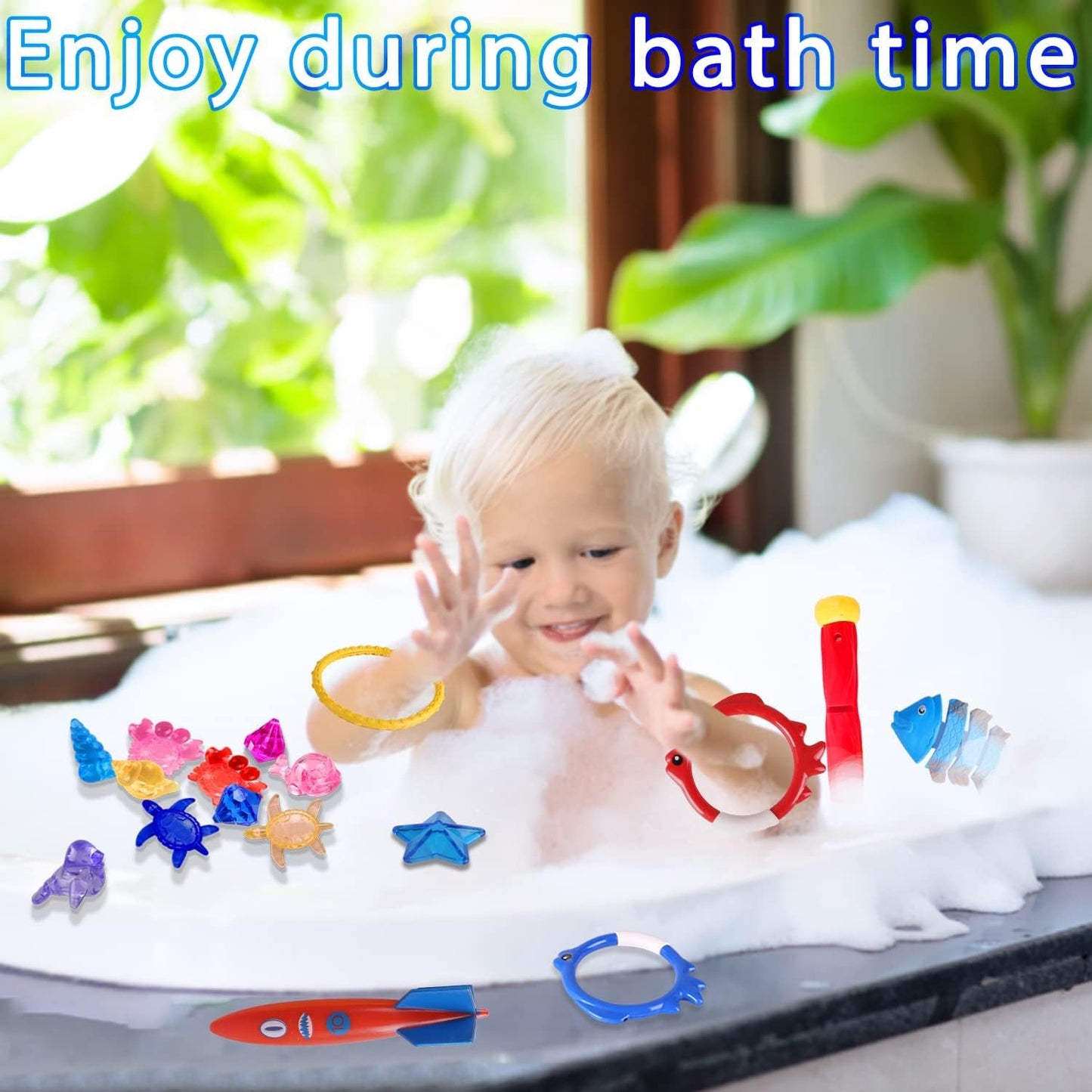 20Pcs Summer Pool Diving Swimming Toys for Kids Ages 3-12, Fun Swim Games Sinking Set, Underwater Dive Gifts with Storage Bag Include Torpedo Gems Shark Rings Sea Animals for Boys Girls Toddlers