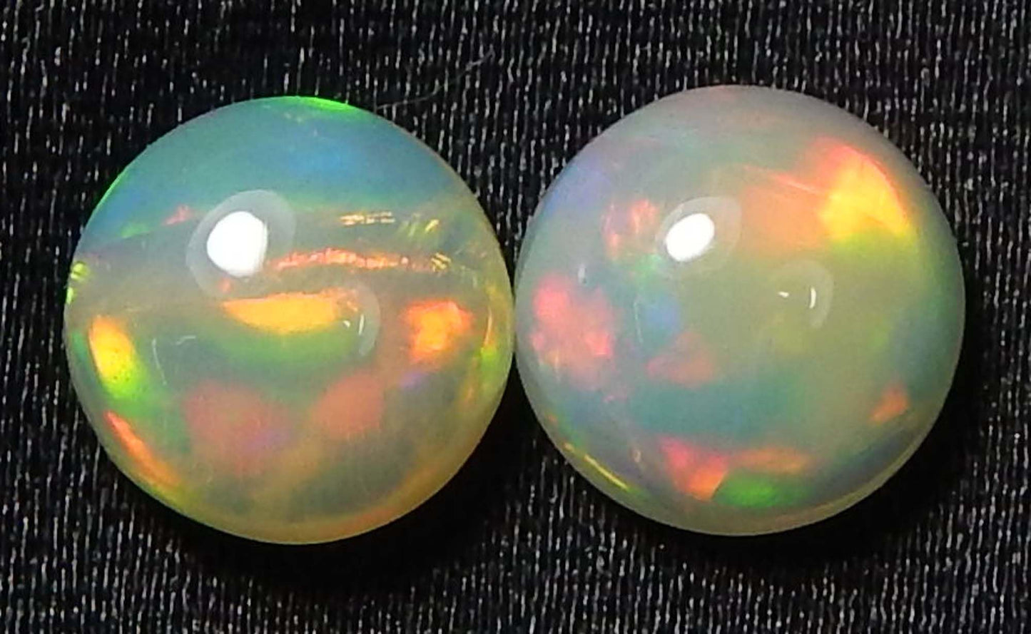 Myhealingworld Natural Ethiopian Opal 7mm round cabochon AAA quality loose calibrated gemstones for jewelry making round 7mm - 2 Stone