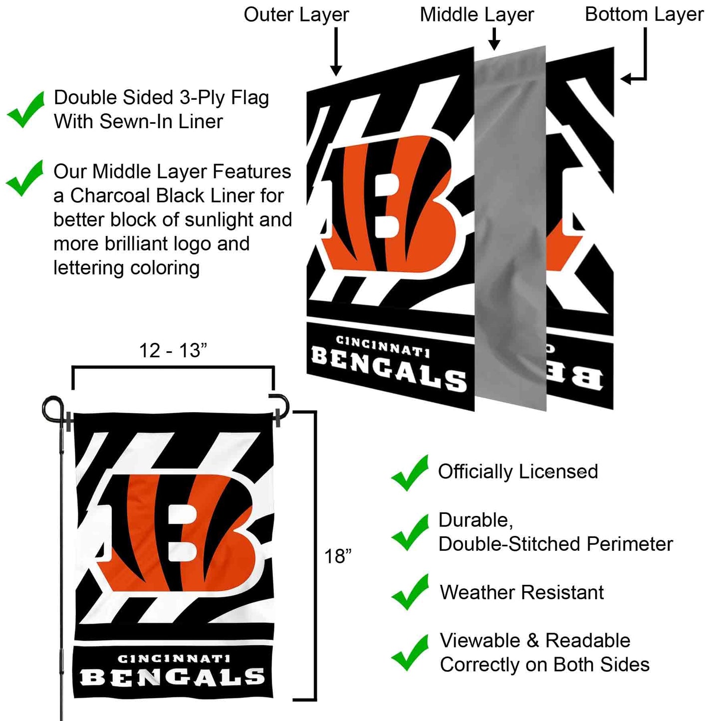 WinCraft Cincinnati Bengals White Garden Flag and Flagpole Mount