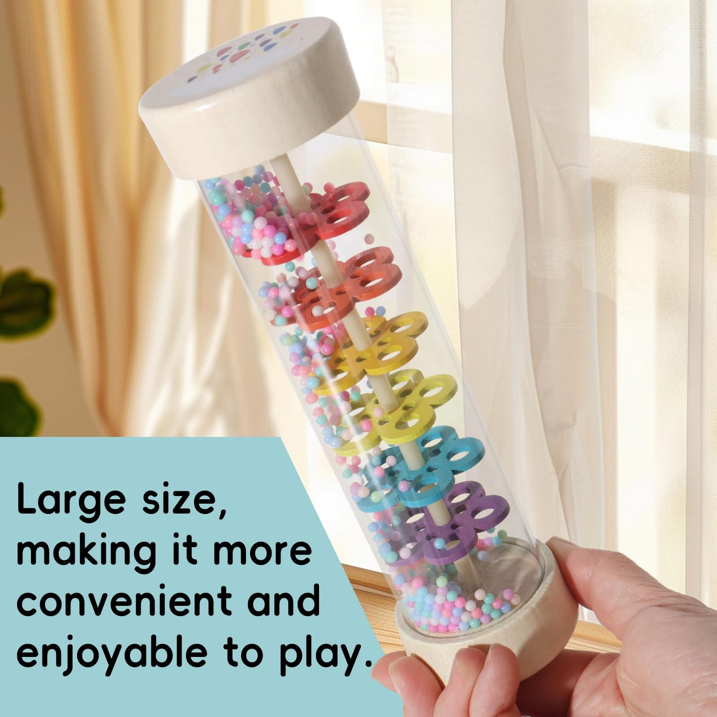 7 Inch Wooden Rain Stick Montessori Toys for Babies 6-12 Months, Baby Sensory Rattle Shaker Developmental Toy, Raindrops Musical Instrument for 0-6 6-18 Month Infants Toddlers