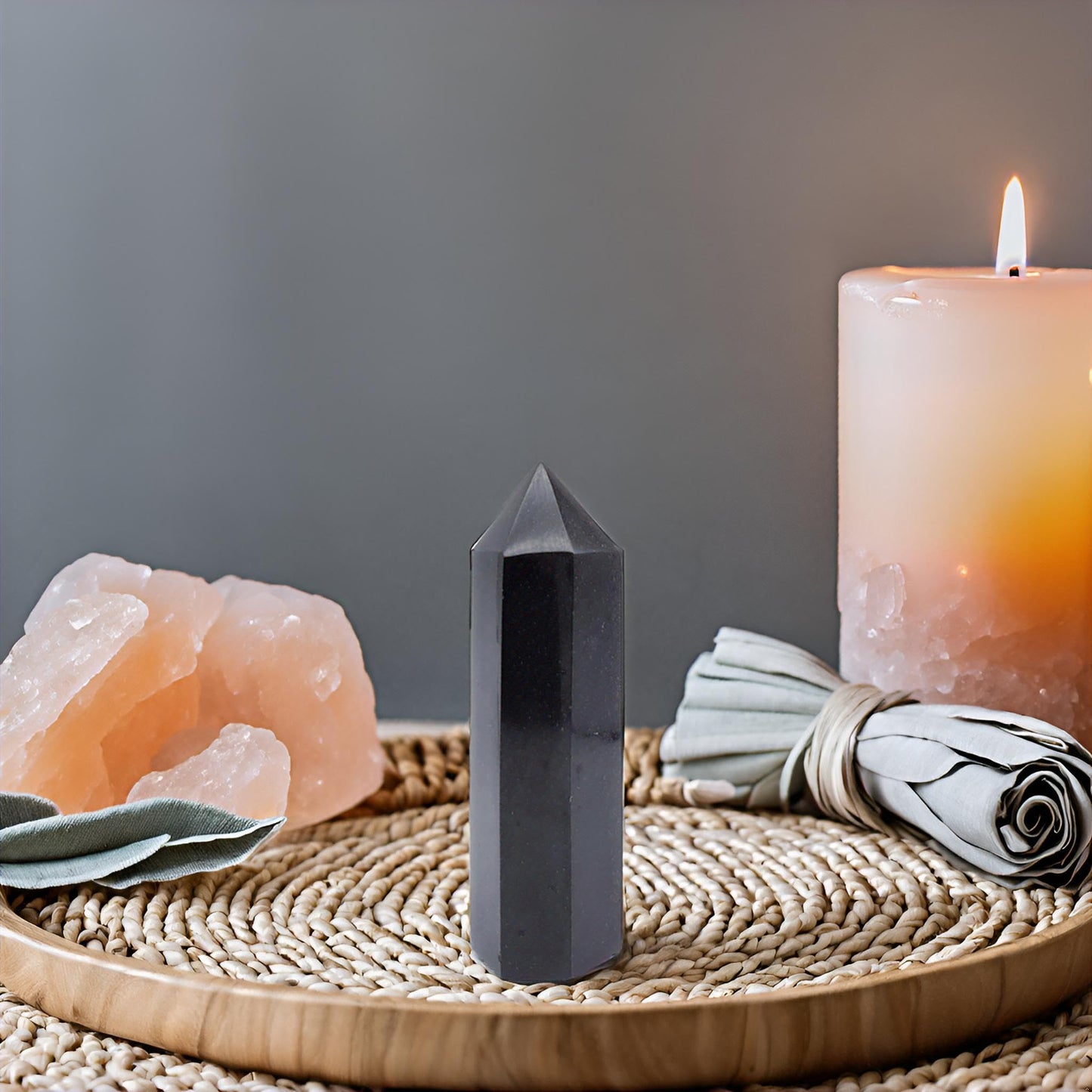 Sisamn Natural Black Tourmaline Column Chunk - Handcrafted Healing Crystal Wand Tower Obelisk, Energy Protection Stone for Meditation, Chakra Balancing, Positive Energy, 0.6-0.9lb