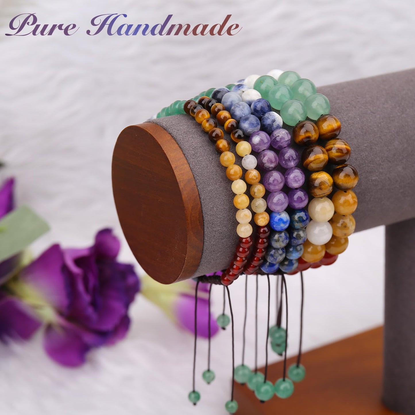 BONNY BOXX Braided Genuine 4mm Chakra - Stone of Balance Energy - Bracelet, Elegant Handcrafted Natural Gemstone Crystal Bracelet Healing Power Energy Inspirational Gifts with Card for Unisex