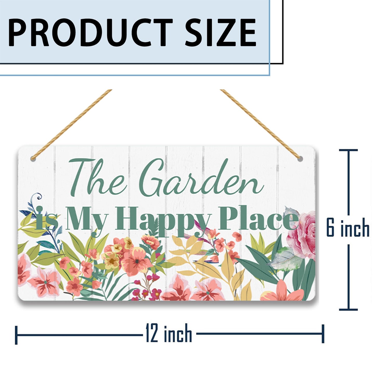 Garden Decor Sign - The Garden is My Happy Place Wood Sign, Outdoor Decor Art for Yard & Patio, Inspirational Gardening Gift for Women & Men, 6x12 Inches