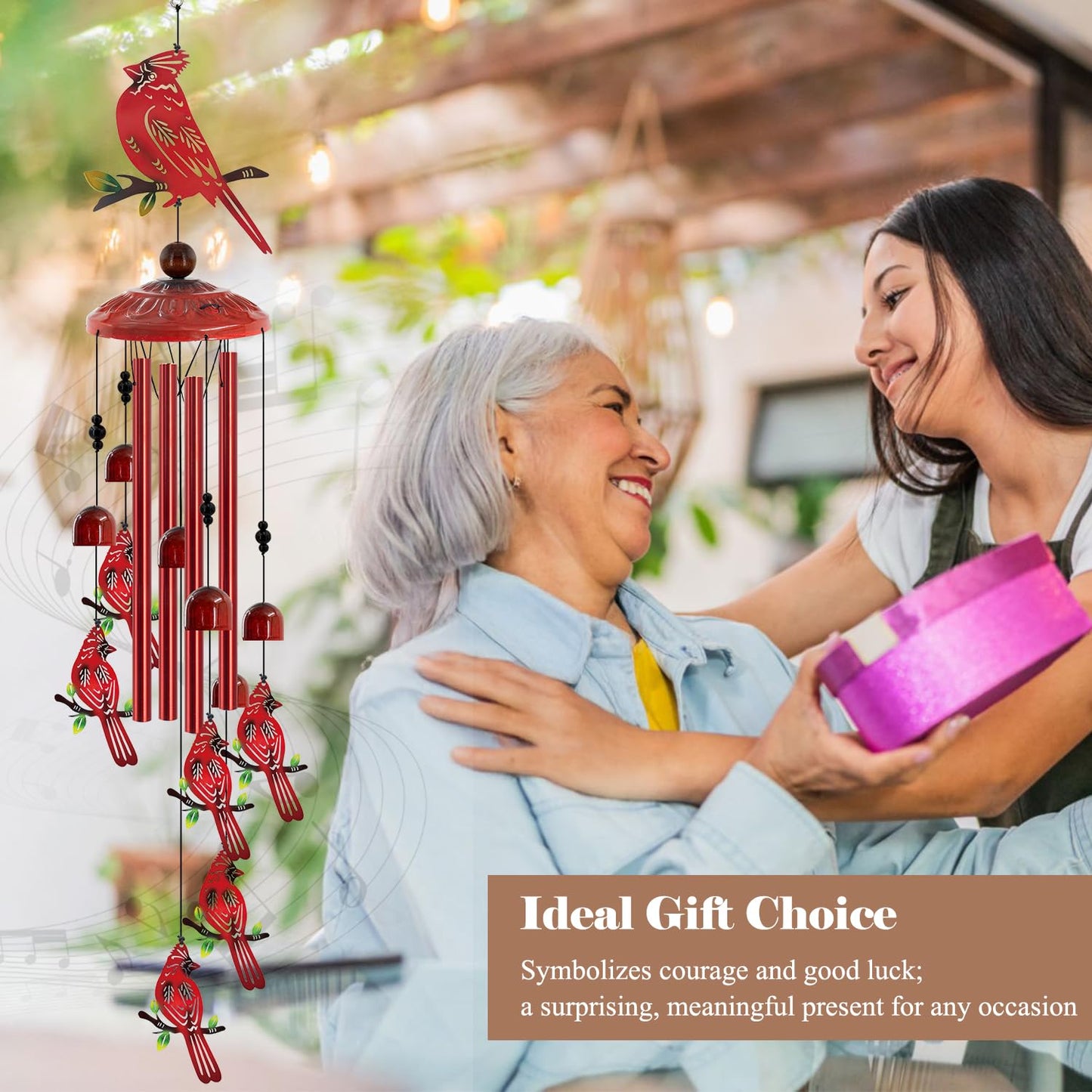 for Women Cardinal Wind Chimes for Outside, 35'' Metal Cardinal WindChimes Gifts for Women/Men, Decoration for Outdoor, Home, Garden, Patio, Backyard