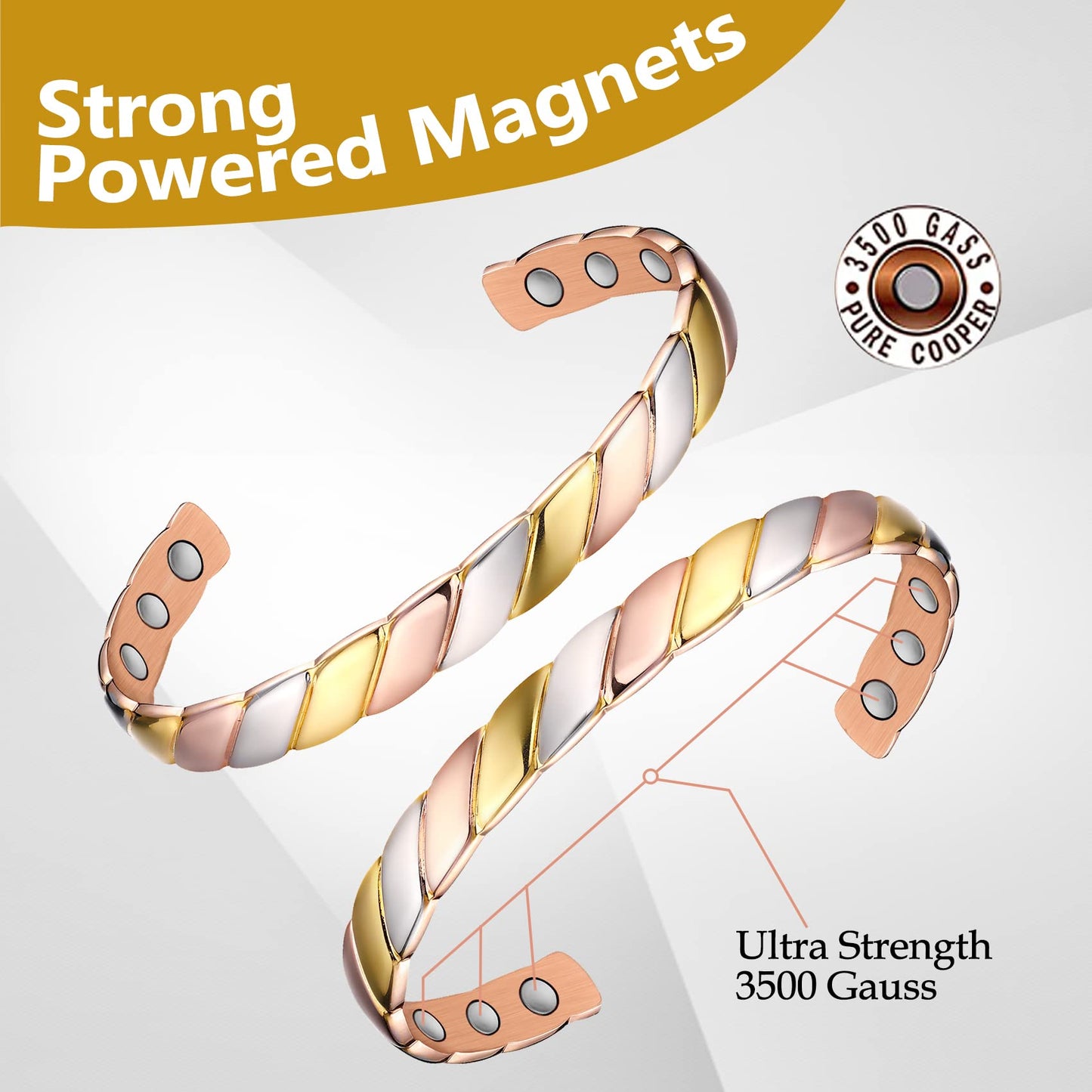 Feraco Copper Magnetic Bracelet for Women, Fashionable Braided Cuff Bangle with 3500 Gauss Magnets, 99.99% Pure Copper Jewelry Gifts