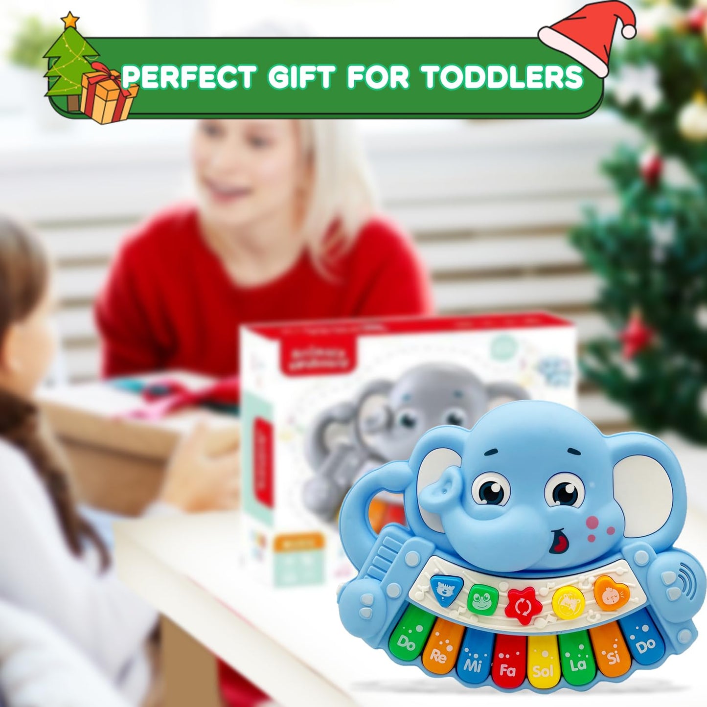 Baby Music Toys for Toddlers, Light Up Music Baby Toys for 18+ Months Early Learning Educational Piano Keyboard Infant Toys Baby Boy Girl Gifts (Elephant)