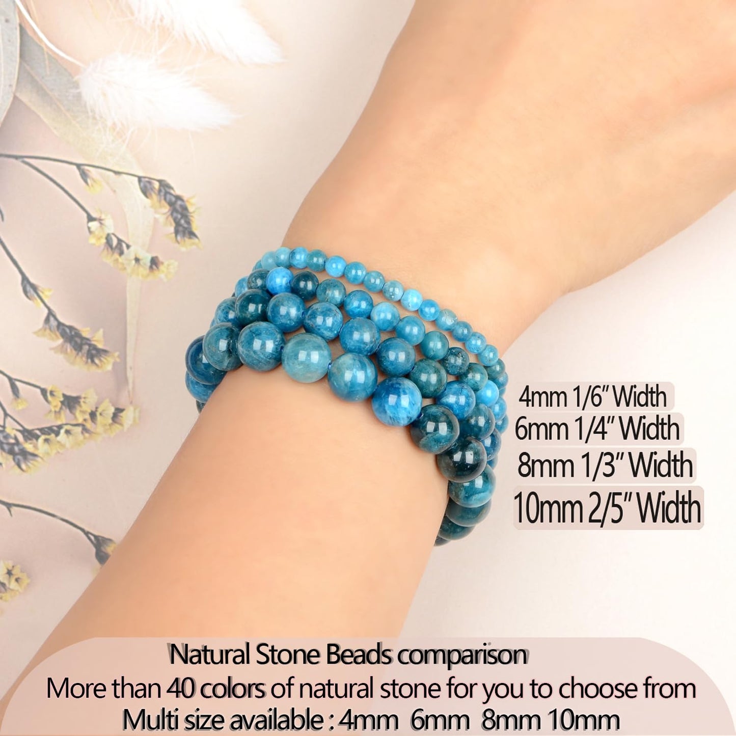 LPBeads Handmade Natural Gemstone Stretch Elastic 4mm Blue Apatite Bracelet Healing Crystal Round Stone Beads Jewelry Gifts for Women Men