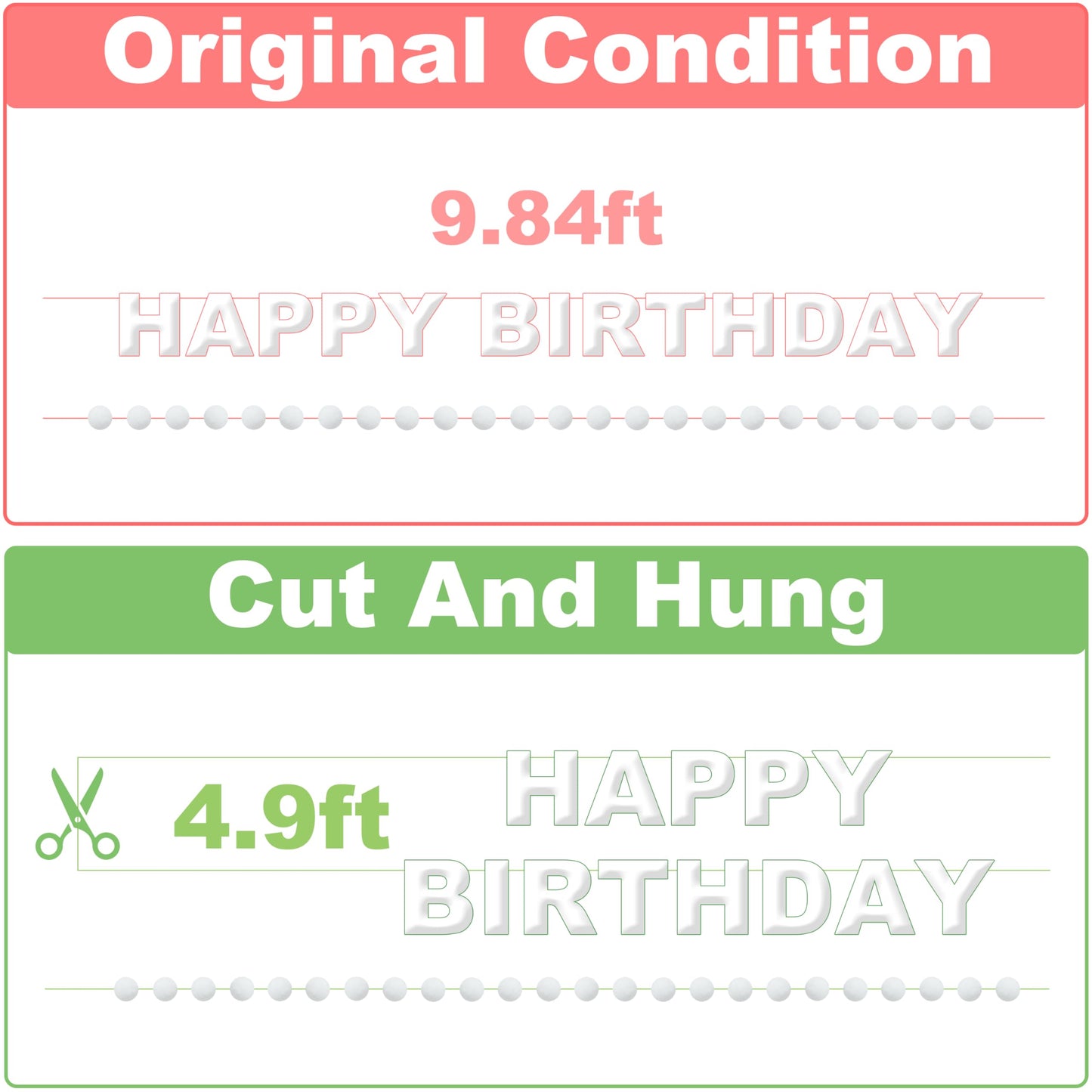 2 PCS Pre-Strung 3D Felt Happy Birthday Banner - White Theme Birthday Decorations Sign, Pom Pom Garland, Reusable Party Decor, Photo Prop(White)