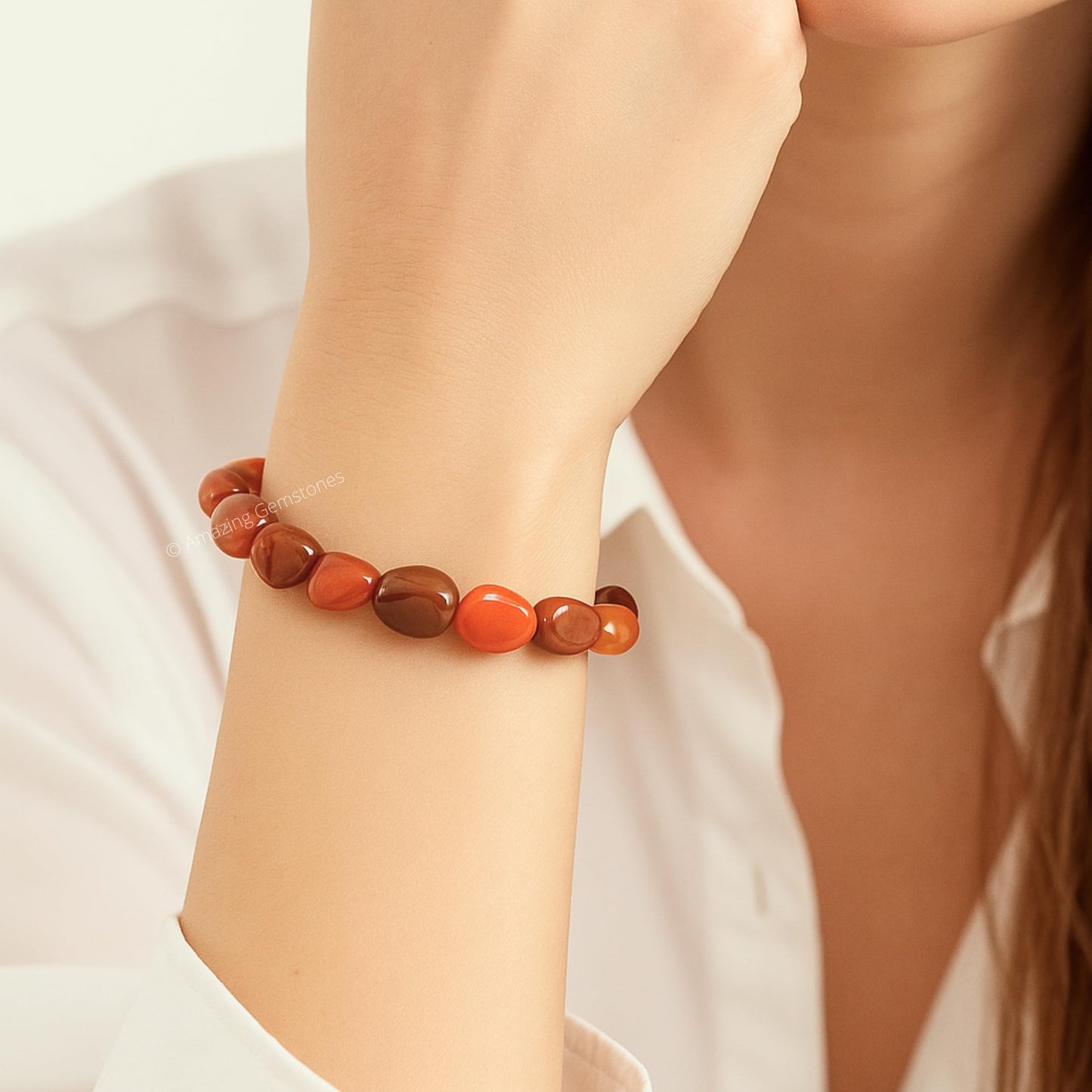 Amazing Gemstone Red Jasper Bracelet for Women Men's Gift - Chakra Protection Mens Bracelet - Red Jasper Crystal Tumbled Stone - Beaded Bracelet Pulseras Para Hombres Mujer Christmas Stocking Stuffer