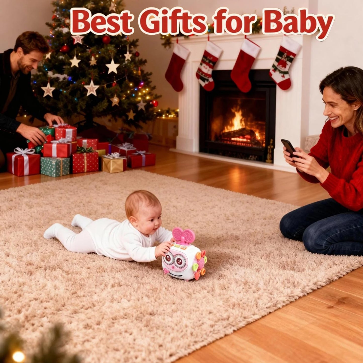 Toys for 1+ Year Old Girl, Musical Busy Cube for Toddlers 1-3 year old, Montessori 6-in-1 Activity Cube with Lights & Sounds, Wheels for Tummy Time & Crawling Training, Birthday Gifts for Baby Girl