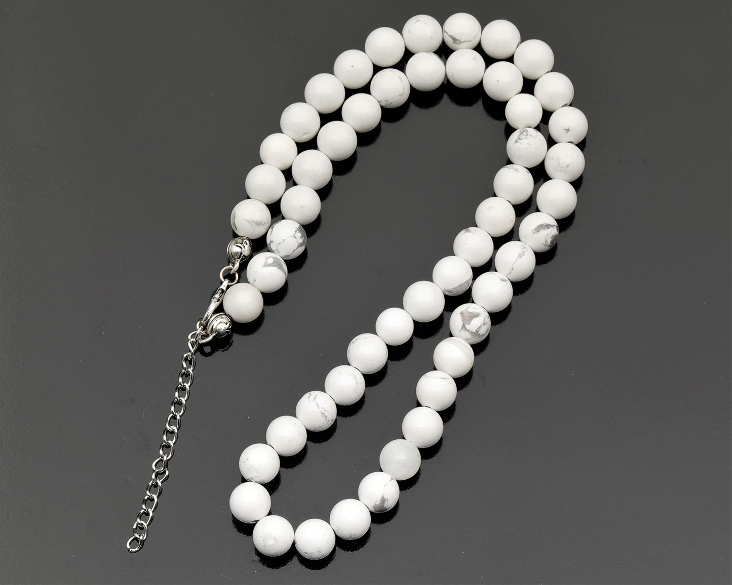 Natural Howlite Beaded Choker Necklace | 8mm Handmade Gemstone Jewelry | Gemini Zodiac Chakra Crystal | Calming Stress Relief Clarity Communication Balance White Stone Gift for Women & Men