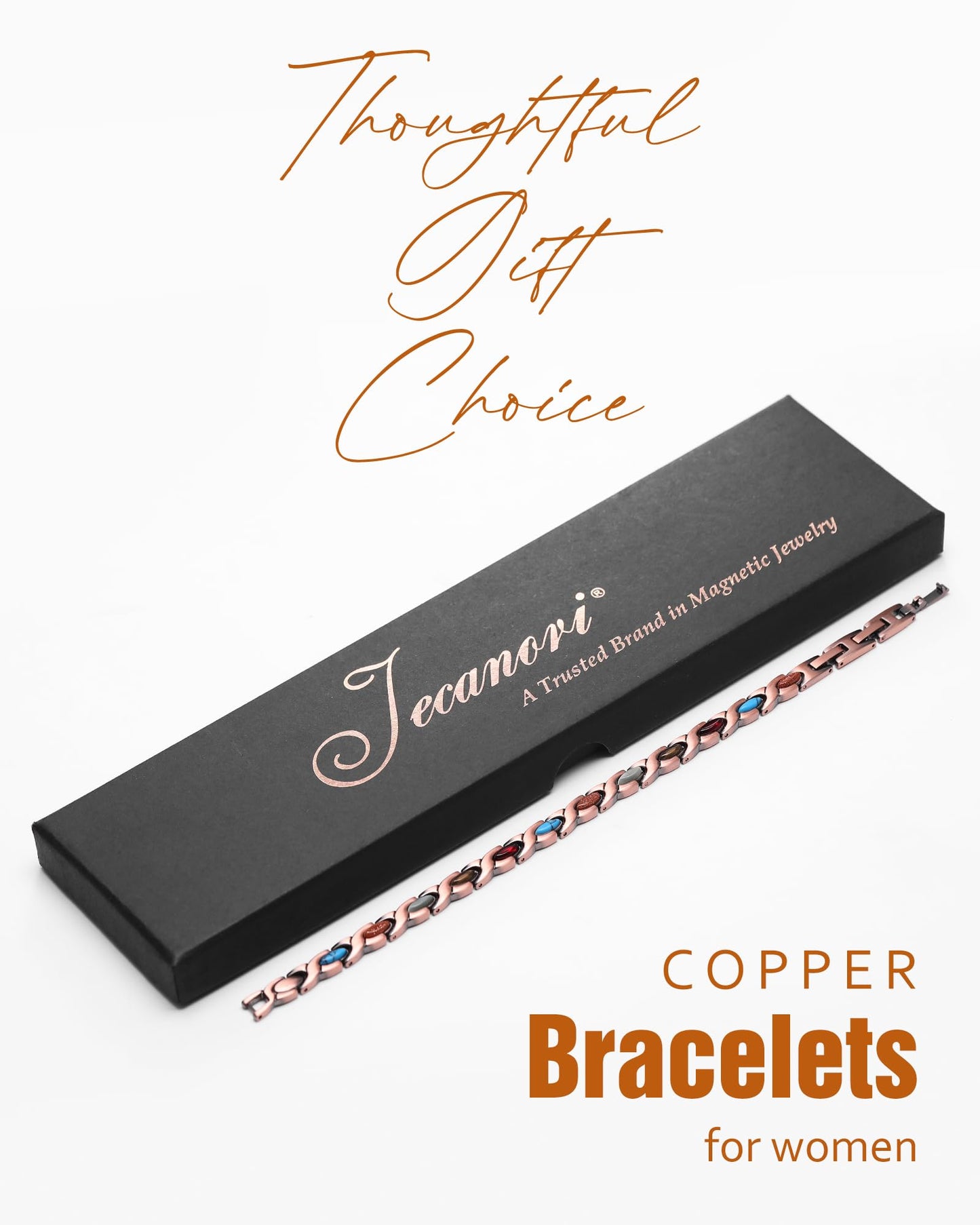 Jecanori Copper Bracelets for Women, Magnetic Bracelets for Women with 3800 Gauss Ultra Magnets and Sizing Tool, Featuring a Fish Tail Design