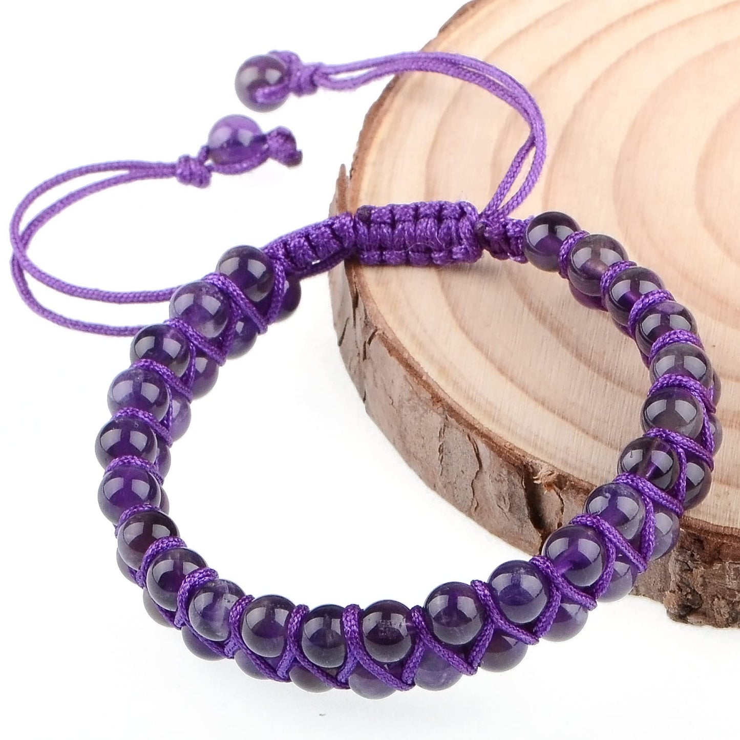 MASSIVE BEADS Natural Chakra Healing Power Crystals Macrame Bracelet Yoga Double Layer Stone Beads Gemstone Meditation Relax Anxiety Bangle for Unisex Women Men (Amethyst, 6mm)