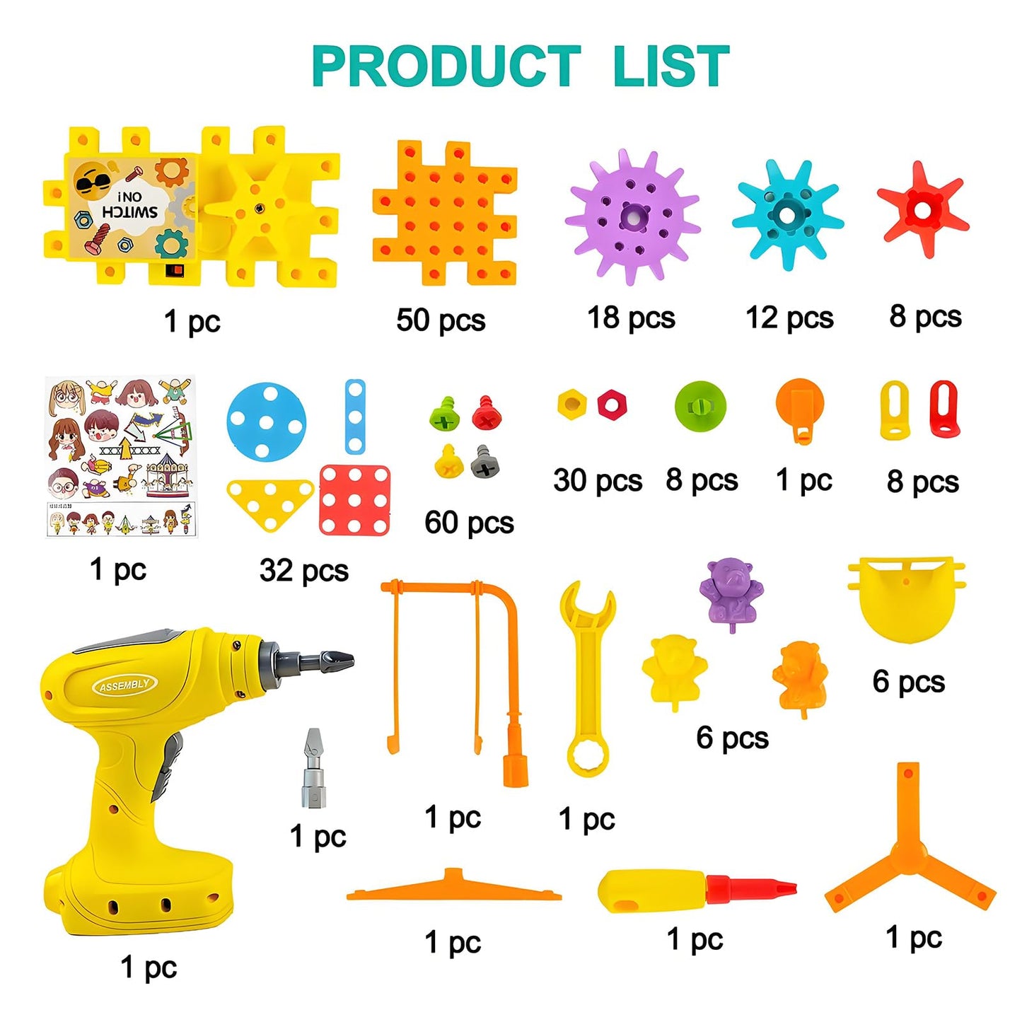 IIROMECI STEM Education Building Toys, 248 PCS Electric Gear Building Blocks Toys Set with Drill, Toddler Screw Toy, Kids Tool Set Construction Toy for Boys Girls Gifts Age 3-8