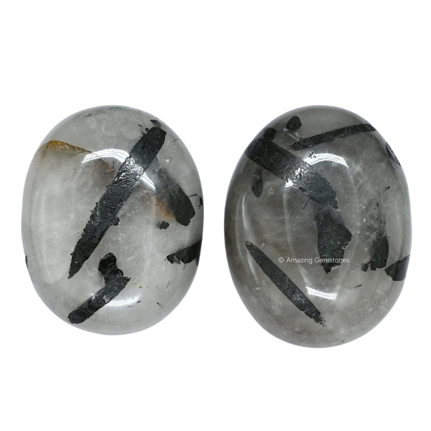 Amazing Gemstone Black Rutilated Quartz Crystals and Healing Stones - Large Palm Stone Crystals Piedra - Crystal for Good Luck, Positive Energy, Meditation - Unique Stocking Stuffers Gifts for Women