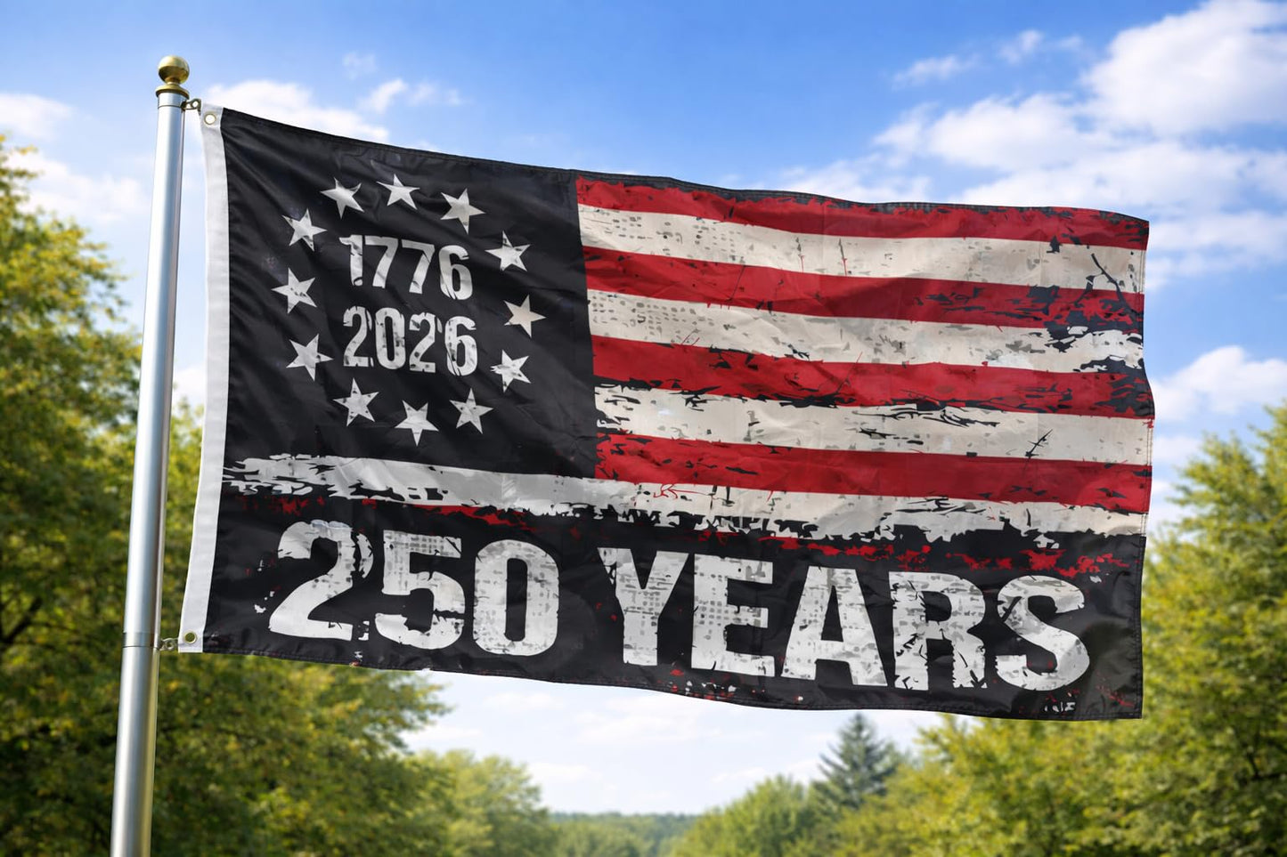 USA American 250th Anniversary Flag, Double Sided 3-Layer Outdoor Patriotic Flag, Quadruple Stitching Fly End, Heavy Duty Fade Resistant Independence Day Flag