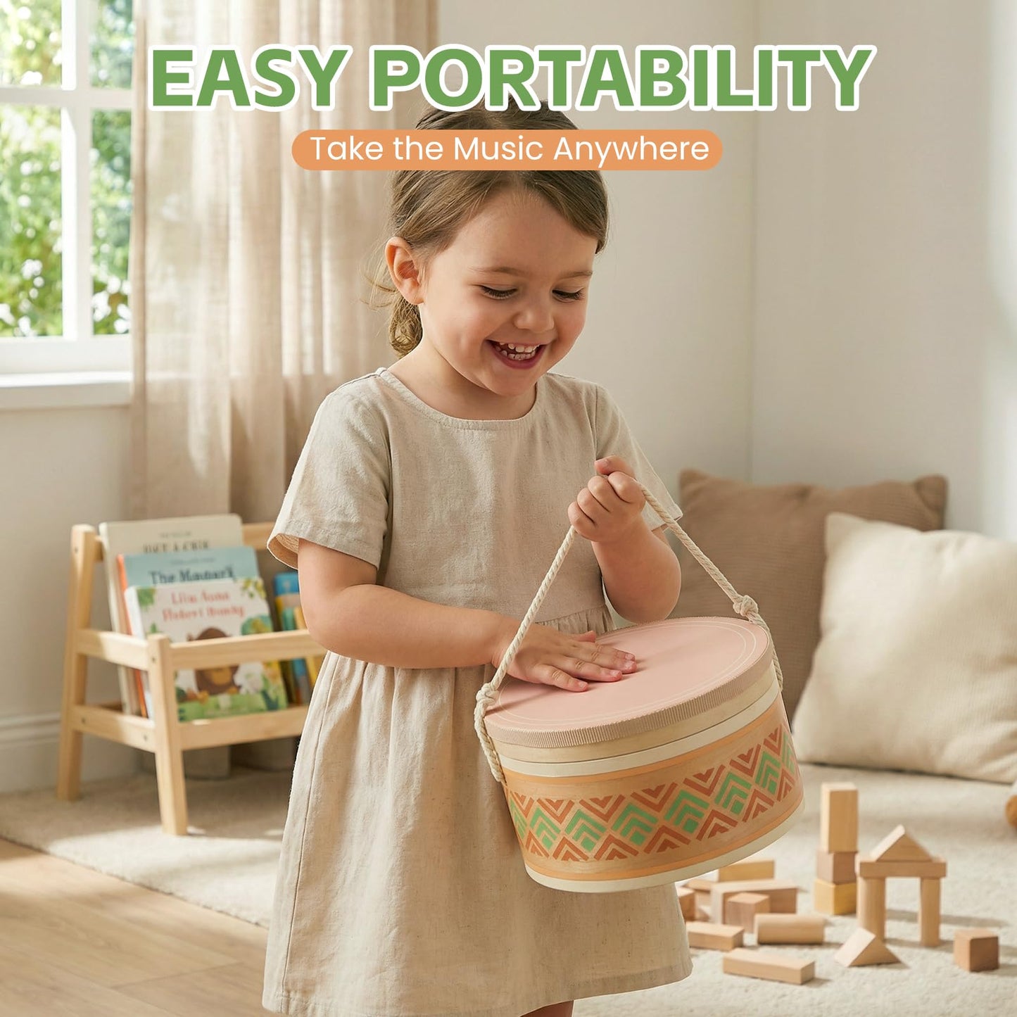 Drum Set for Kids - Toys for 2 3 Year Old Boy Birthday Gifts - Wooden Montessori Musical Instruments for Toddlers 2-4, Preschool Musical Toys with Drum for Kids Age 3-5