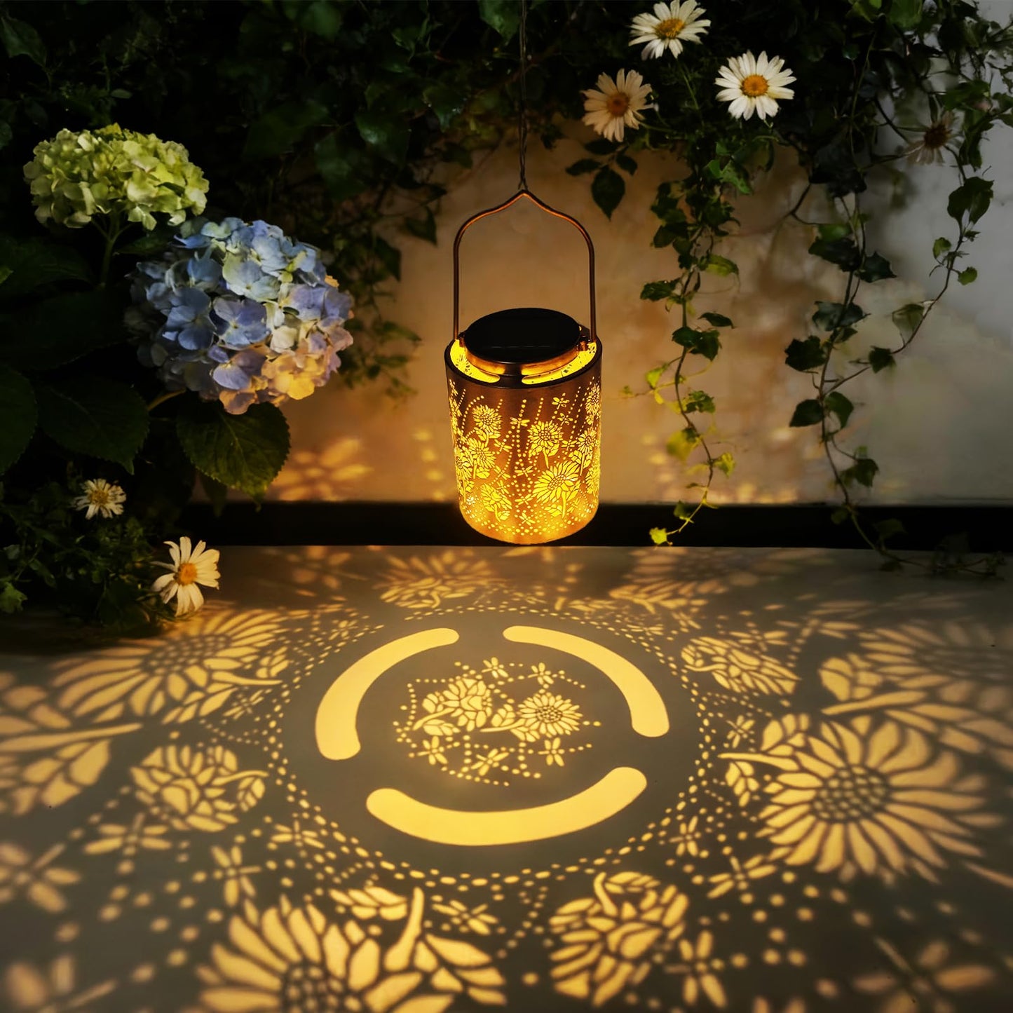 Solar Lights Outdoor Waterproof - Sunflower & Dragonfly Solar Lantern with Hanging Hook, Decorative Garden Lights for Yard, Patio, Lawn, Birthday Gifts for Women/Grandma,Mother's Day Gifts for mom