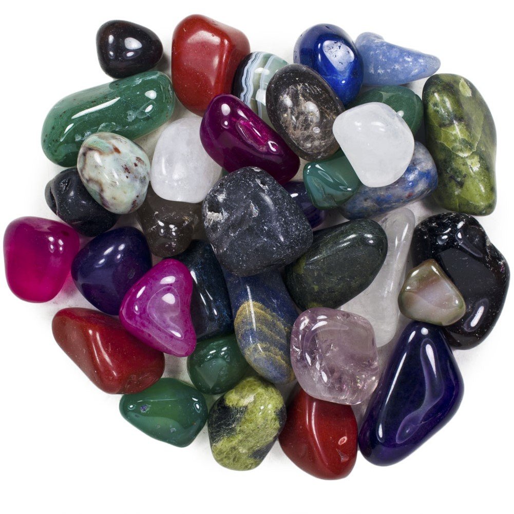 Hypnotic Gems 2 Pounds Brazilian Tumbled Polished Natural and Dyed Stones Assorted Mix - Large Size - 1.25" to 1.75" - Average 1.5"