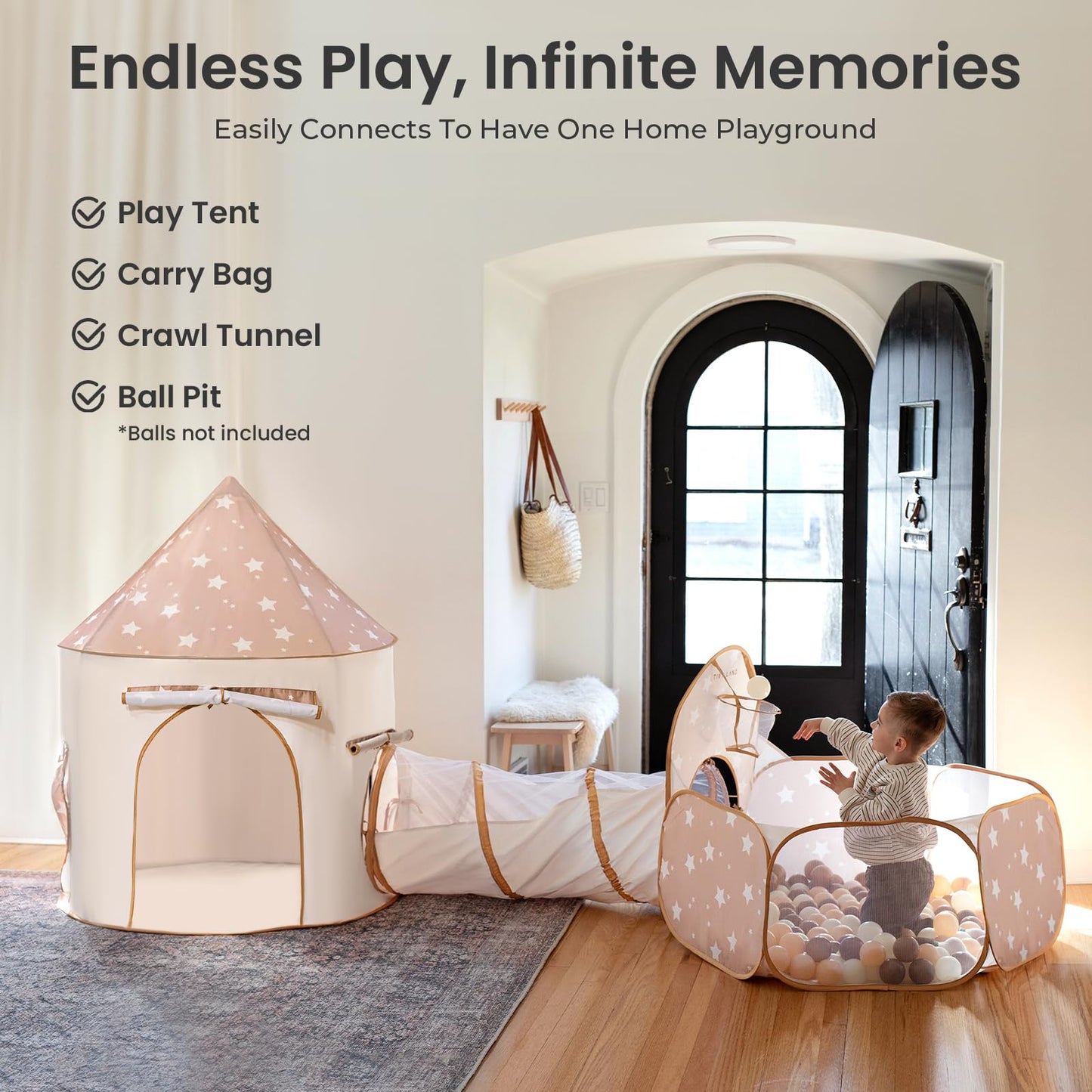 Tiny Land Kids Play Tent with Tunnel, Pop Up Play Tent with Ball Pits for Toddlers, Baby Tent with Carry Bag, Toddler Tents Indoor