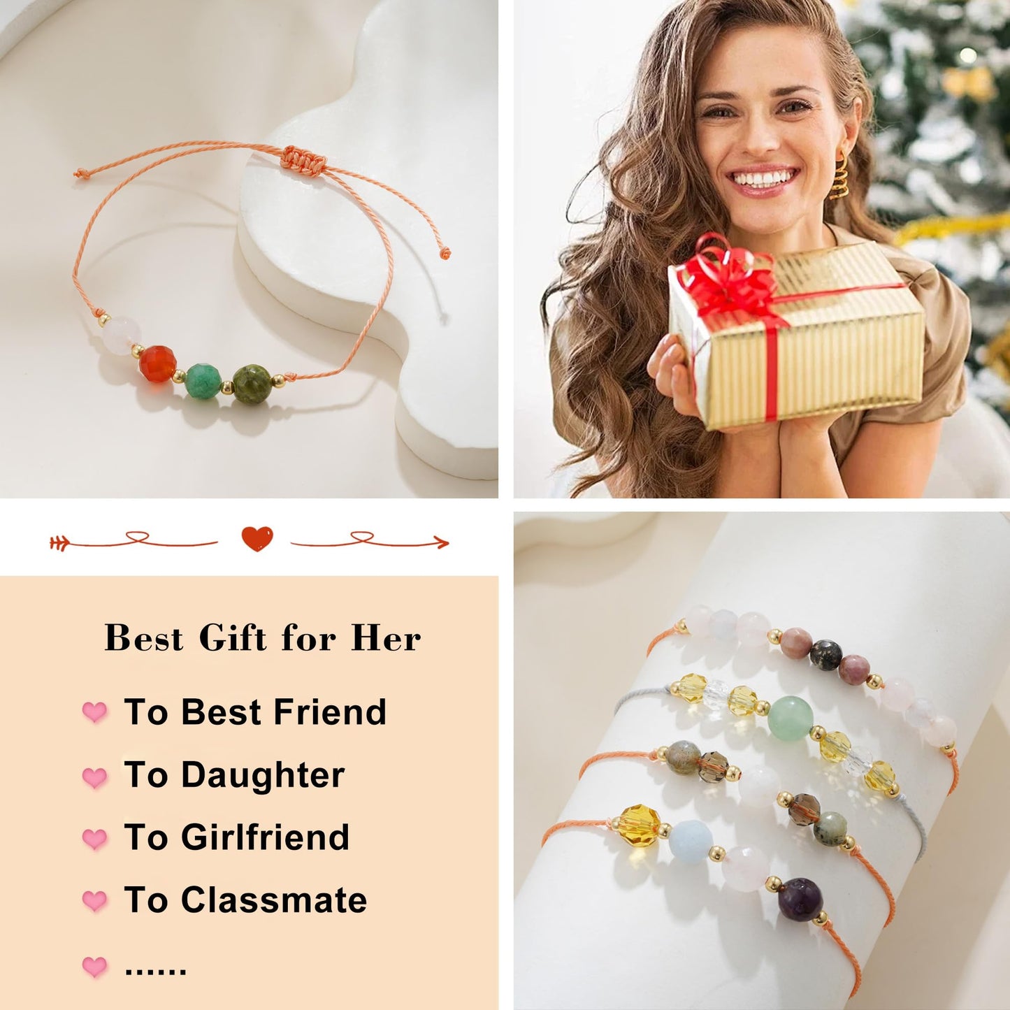 Fezodo Inspirational Encouragement Gifts for Women, Good Vibes Only Moonstone Bracelet Encouragement Cheer Up Gifts for Women Friend Sister Coworker Bestie