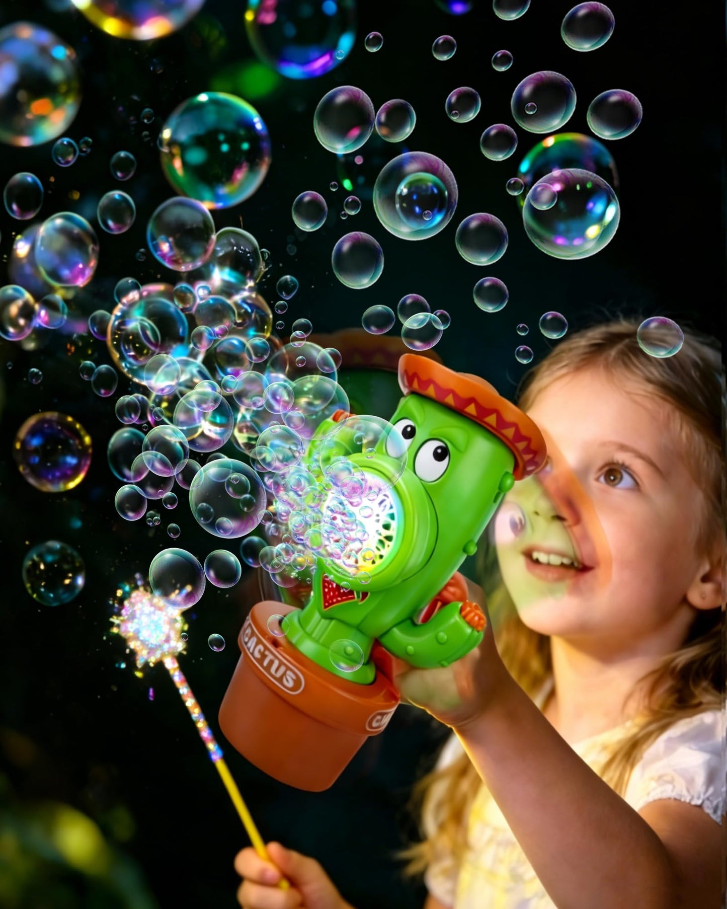 Vodolo Cactus Bubble Machine for Kid, Handheld Automatic Bubble Blower with Lights and Music, Swing Dance Bubble Maker Blower Blaster Outdoor Toys