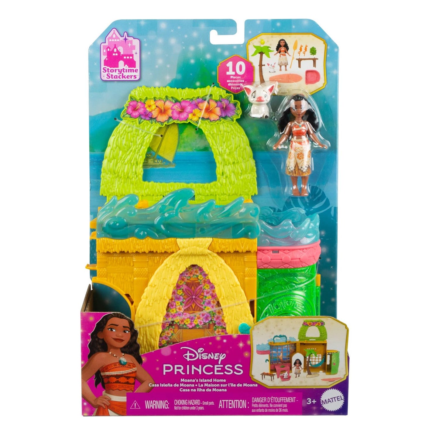 Mattel Disney Princess Toys, Moana Storytime Stackers Doll House with Moana Small Doll, 1 Animal Friend & 9 Accessories, Inspired by Disney Movie