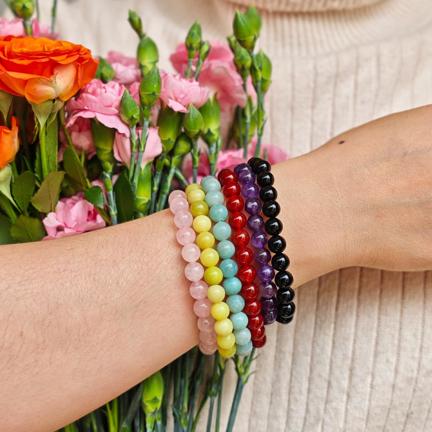 Handmade Natural Gemstone Elastic Bracelet - Healing Crystal Beads Jewelry, Unisex (Golden Obsidian, 8mm)
