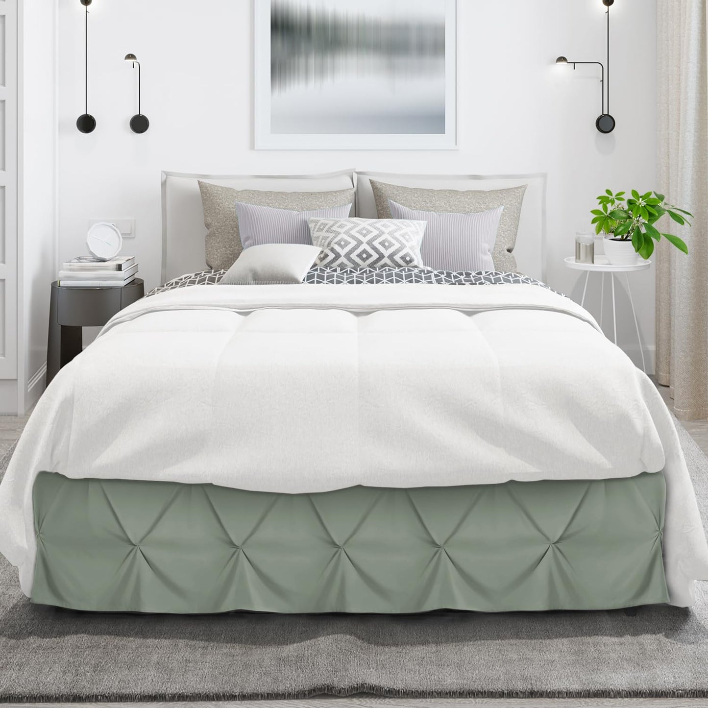 Nestl Sage Green Bed Skirt Queen Size, Pinch Pleat Queen Bed Skirt, 14" Inch Drop Queen Bedskirt, Hotel Quality Sage Green Bed Skirts, Microfiber Bedskirt for Queen Bed, Sage Green Queen Bed Skirt