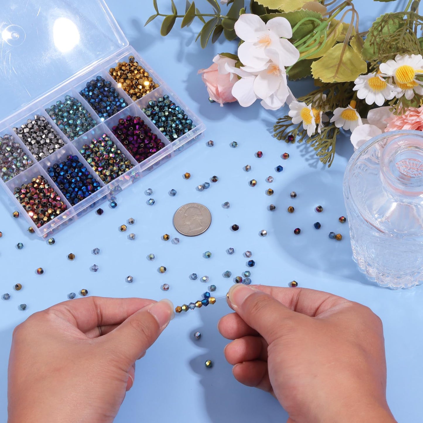 Beadtales 1200Pcs 4mm 10 Colors Electroplated Faceted Crystal Glass Bicone Beads Loose Bead for DIY Bracelet Necklace Earring Keychain Jewelry Making,AB Color