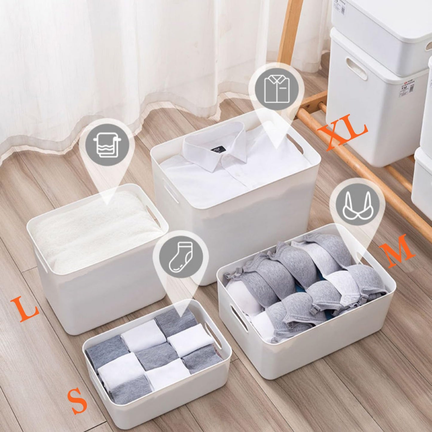 Gaoaodeyu 5 pack large plastic White storage bins with Lids, Toy Box Chest with Handle,Organizer Containers Baskets for Baby,Nursery,Shelves,Playroom, Bedroom,Office,Closet,home (White, 5L)