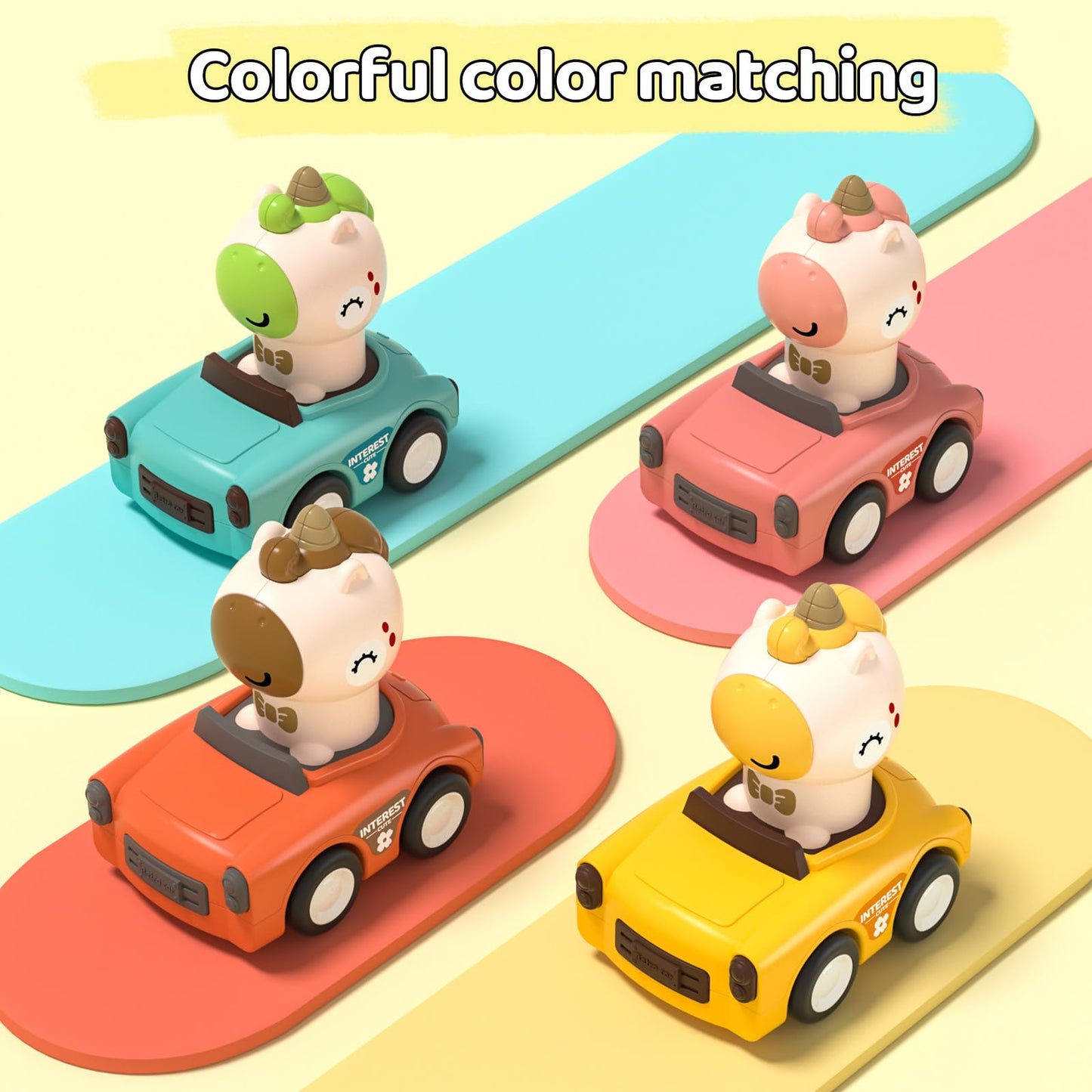 SUPVIB Press to Go Friction Inertia Car, Animal Toddler Toy Cars 1-3, Infant 6-9-12-18 Month Play Figure Vehicle Set, 1st Birthday Gift for 1-2 Year Old Boy Girl