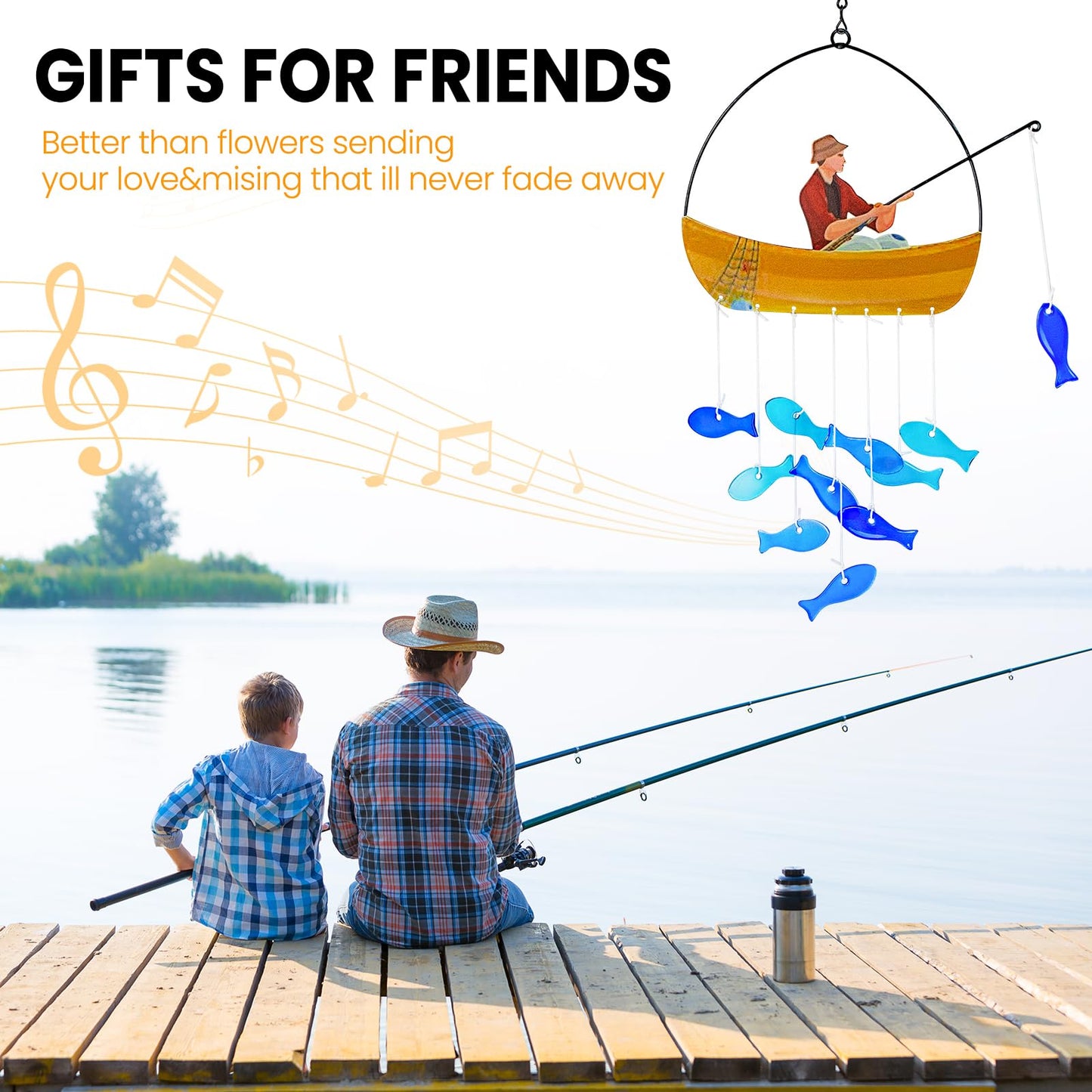 X-PREK 21" Fish Wind Chimes for Outside, Blue Sea Glass Wind Chimes Garden Decor, Windchimes Outdoors Suncatcher Gift for Women, Mom, Grandma, Unisex