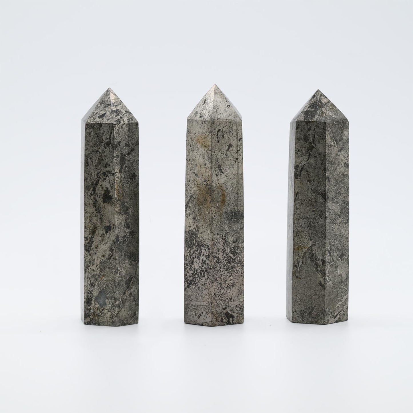 Angelstones Natural Pyrite Gemstone Healing Crystal Hexagonal Pointed Reiki Chakra Faceted Prism Wand Carved Stone Figurine Home Decor