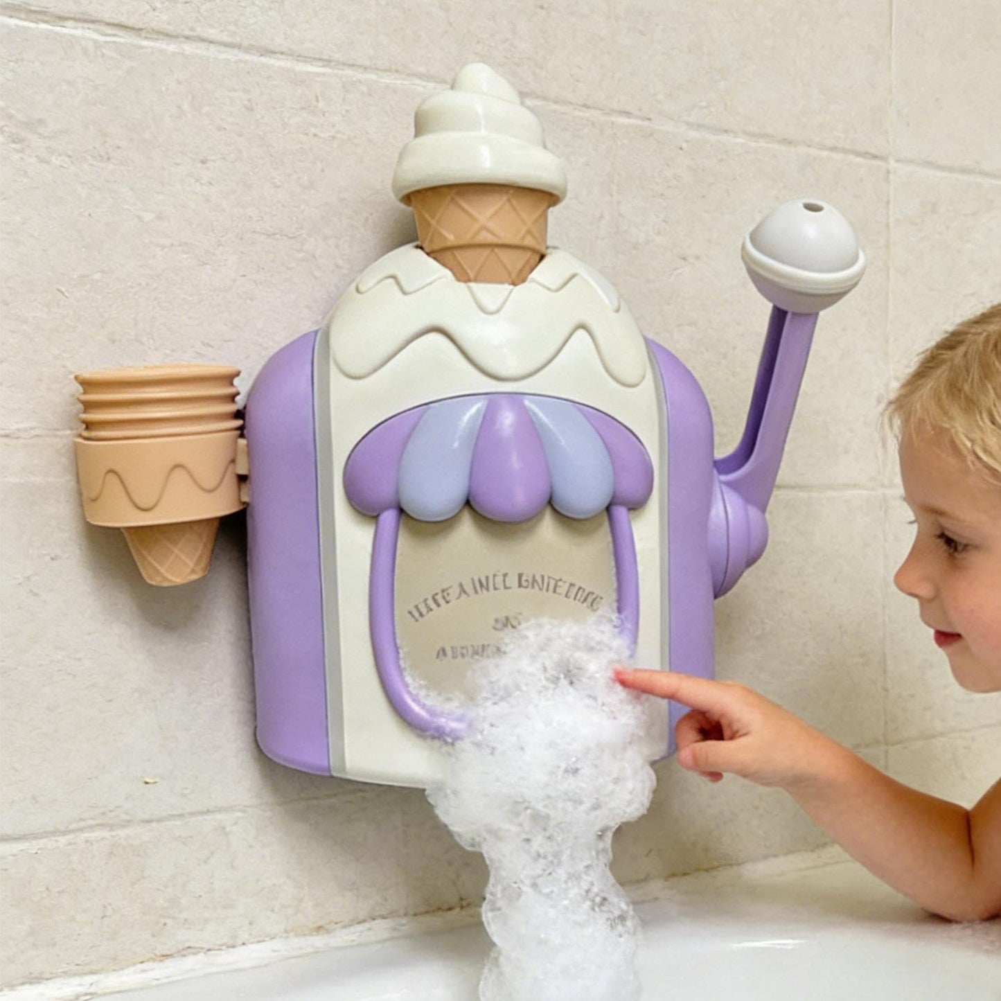 Bath Play Toy - Ice Cream Educational Water Toy, Bubble Maker Fun Accessory, Sturdy Safe Material, Easy Clean Design, Promotes Sensory Learning, Kids Shower Pool Use 9.06x3.15x8.07 Inches