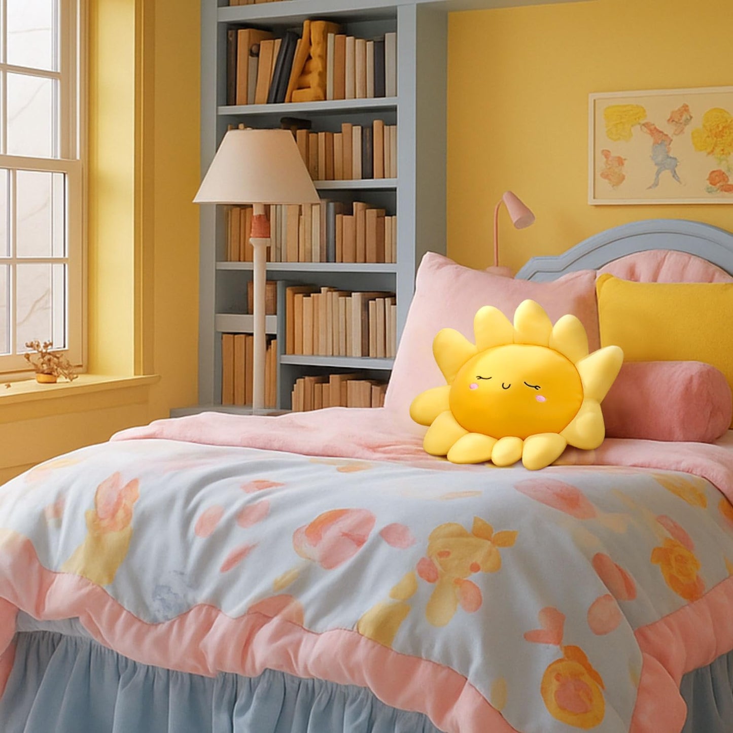 Juexica 1 Pcs Sun Pillow Plush Sofa Cushion Cute Stuffed Sun Shaped Floor Pillow Car Throw Soft Toy for Kids Women Girls Bed Home Decoration (13.7 Inch)