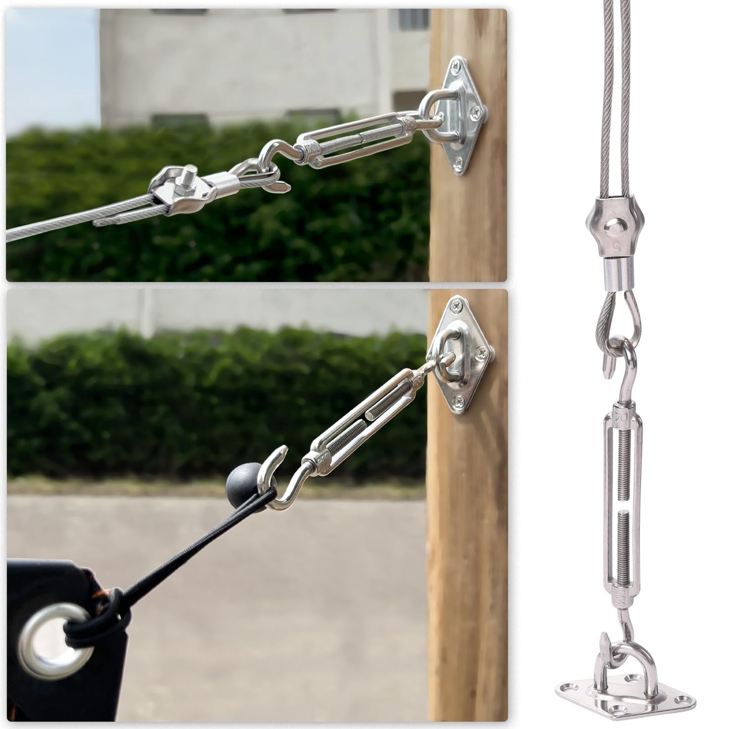 Unicaravan Shade Sail Hardware Kit 6 inch with 131FT 1/8" Wire Rope Kit for Triangle Rectangle Sun Shade Sail Outdoor Installation turnbuckles for Cables Wire for Outdoor,Garden,Kitchen,Craft,243PCS