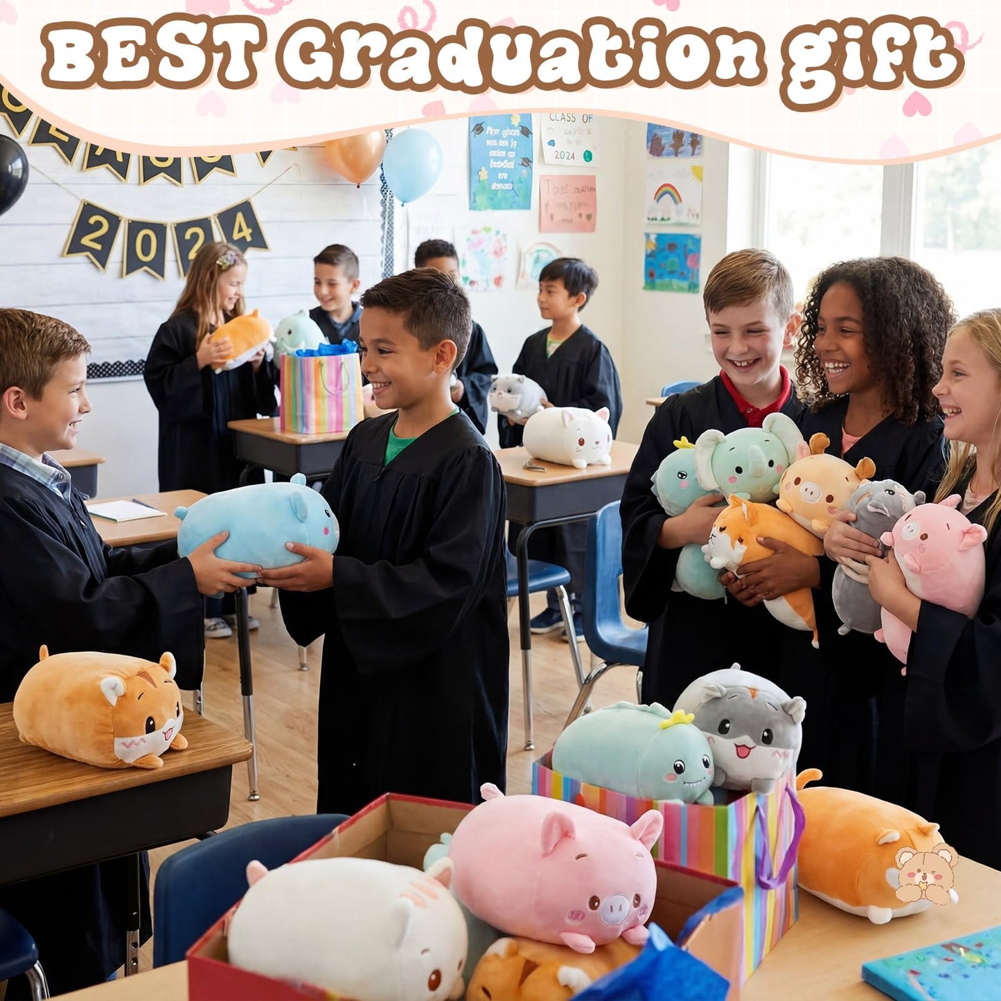 Leitee 18 Pcs Stuffed Animals Plush Bulk 8 Inch Cute Plushies Toys Plush Pillow for Boys Girls Birthday Gifts Box Toys for Classroom Prize Kids Party Favors Valentines Gifts in Bulk (Cute Animal)