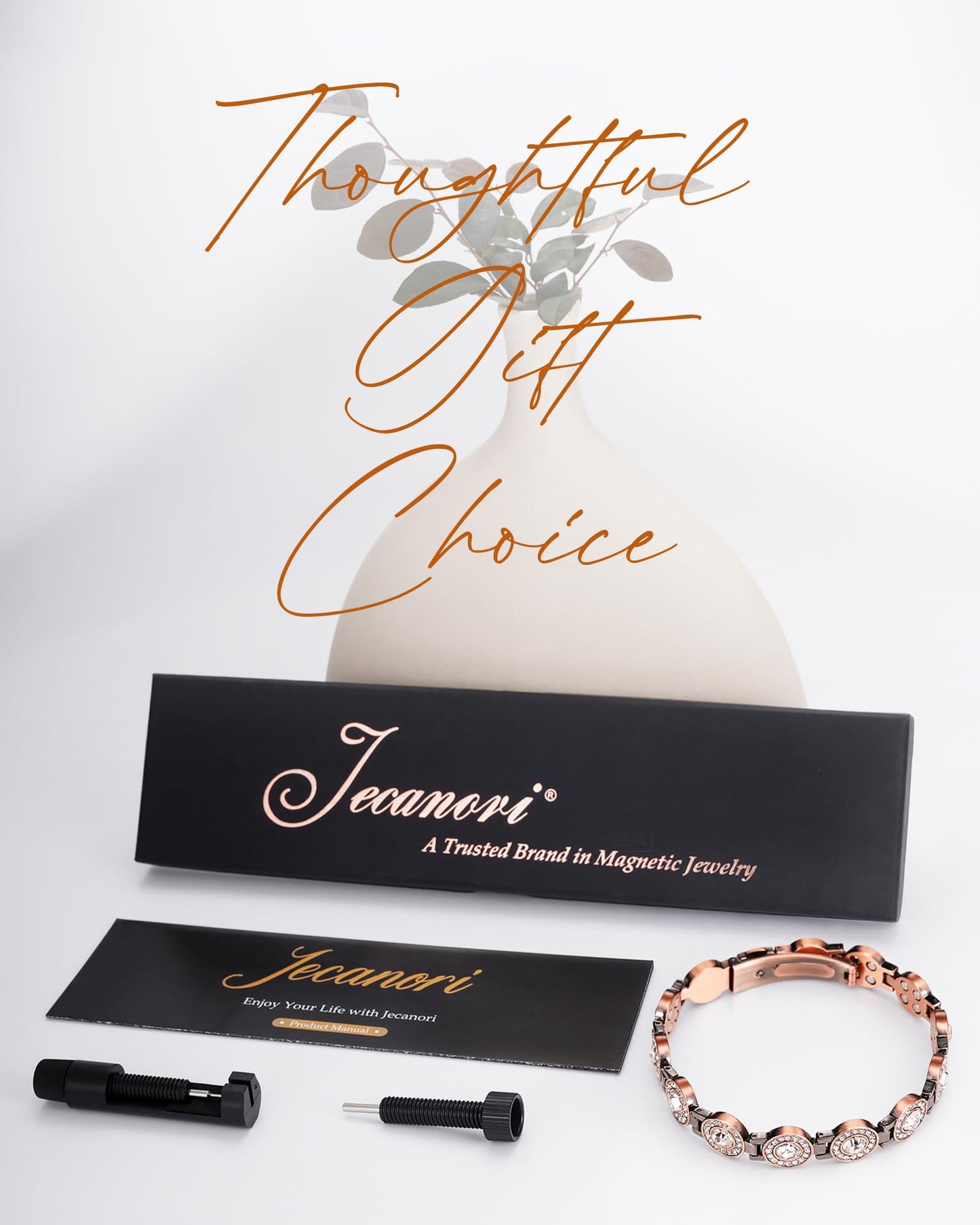Jecanori Brilliant Crystals Copper Bracelet for Women, 4X Strength Magnetic Therapy Bracelet with 3800 Gauss Neodymium Magnets, Adjustable Pure Copper Jewelry Gift
