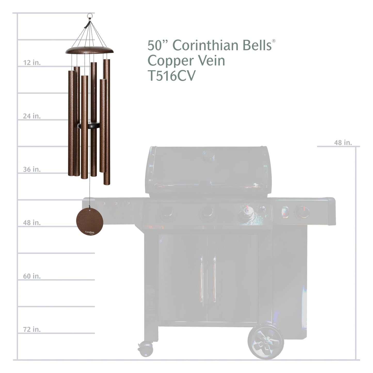 Corinthian Bells 50 Inch Copper Vein Extra Large Wind Chimes for Outside Deep Tone, Memorial Wind Chime, Made in USA