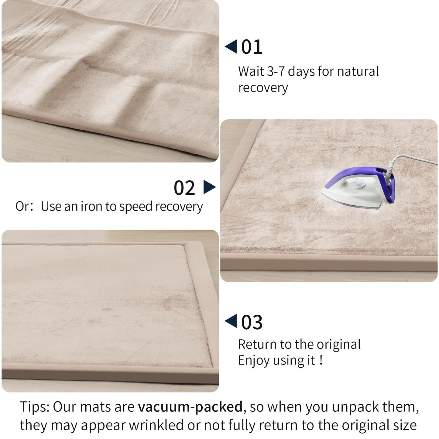 ACOMOPACK Baby Play Mat for Floor 1.3" Thick Memory Foam Play Mat 79"×157 Tummy Time Crawling with Non-Slip Bottom for Living Room,Nursery,Soft Velvet Playpen Mats for Kids,Infants(Beige)