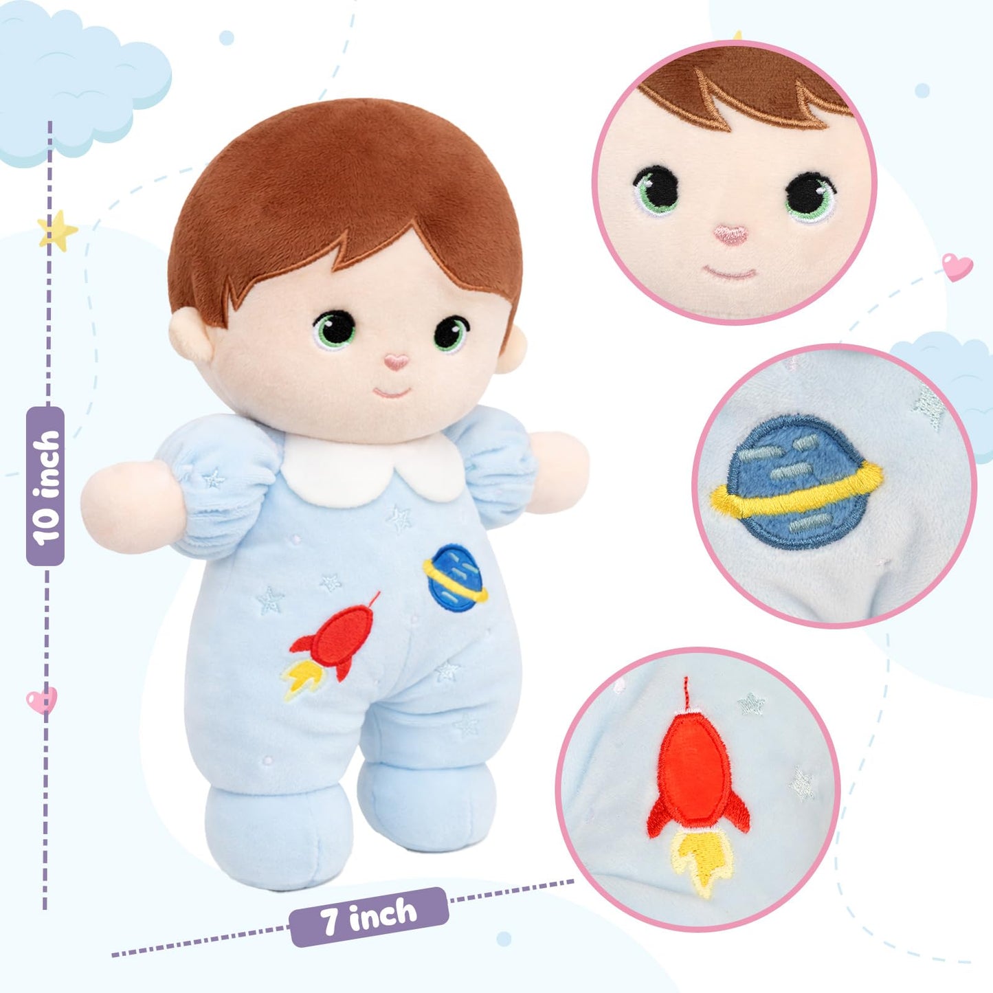 Jumbrace Soft Boy Baby Doll My First Baby Rag Dolls for Kids,Snuggle Buddy Toys for 1 Year Old,Birthday Gifts for Boys Infants Toddlers 10"(Blue)