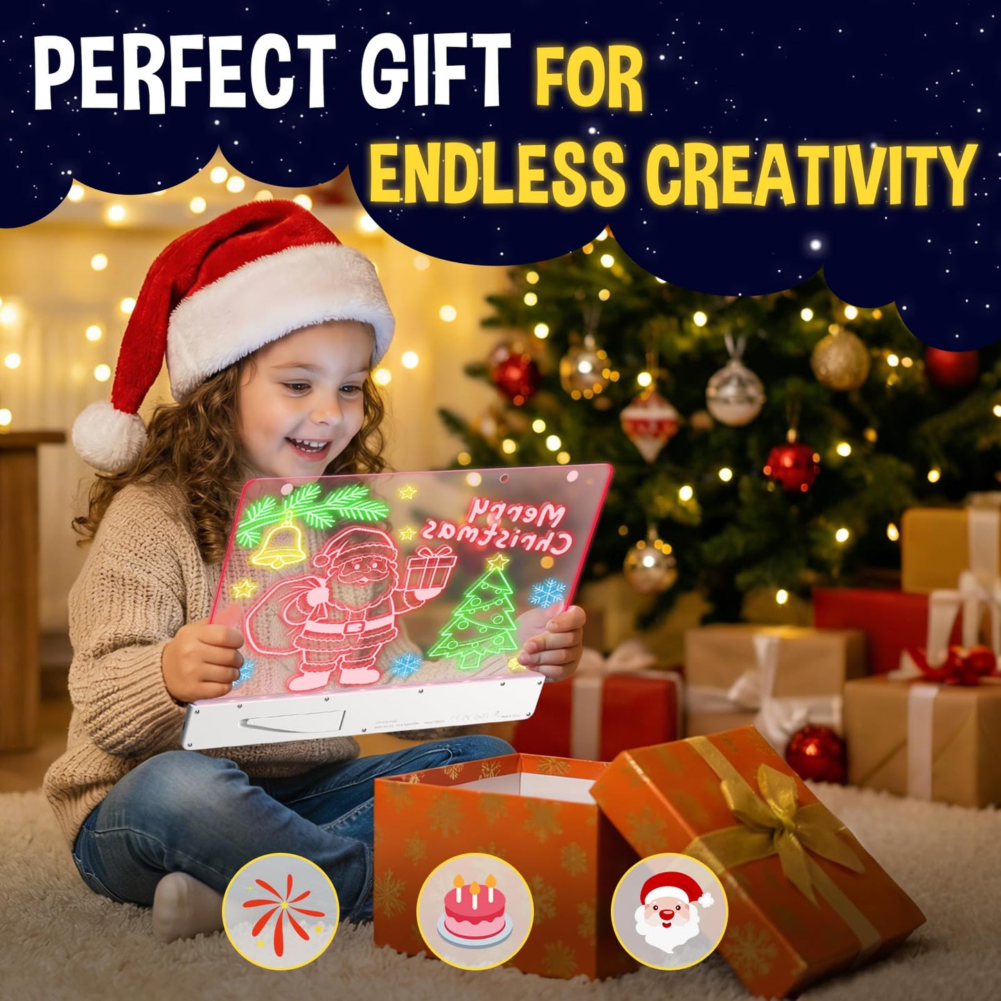 High Grade Led Drawing Board for Kids with 8 Light Effects, 16" Rechargeable Wireless Dry Erase Glow Note Doodle Pad, Acrylic Dry Erase Board with Stand, 2026 Birthday Gifts for Boys & Girls Ages 3ā12