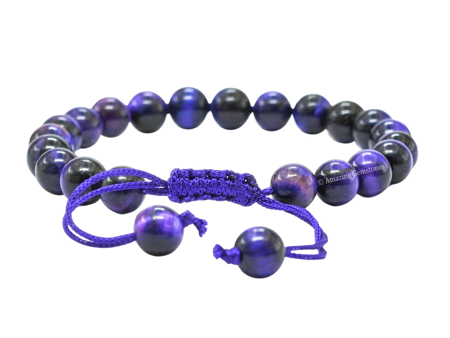 Amazing Gemstone Purple Tiger Eye Bracelet, Gifts For Men & Women - Protection Healing Crystal Bracelet - 8mm Gemstone Beaded Adjustable Bracelet, Pulseras Para Hombres Mujer Stocking Stuffers