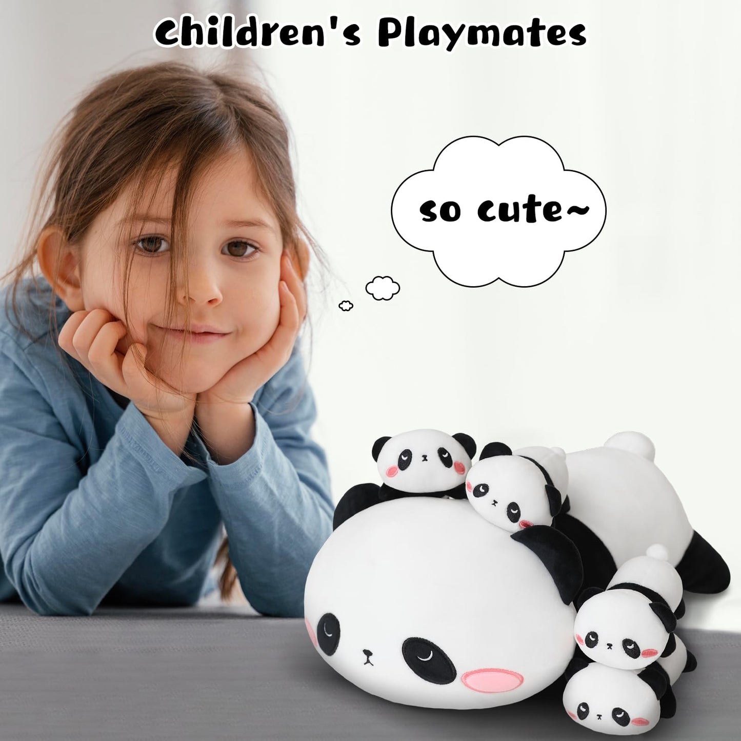 TOYSYM Panda Stuffed Animal Cute Panda Plush Pillow with 4 Baby Plushies in Her Tummy, Soft Cotton Stuffed Animals Toy Gifts for Kids